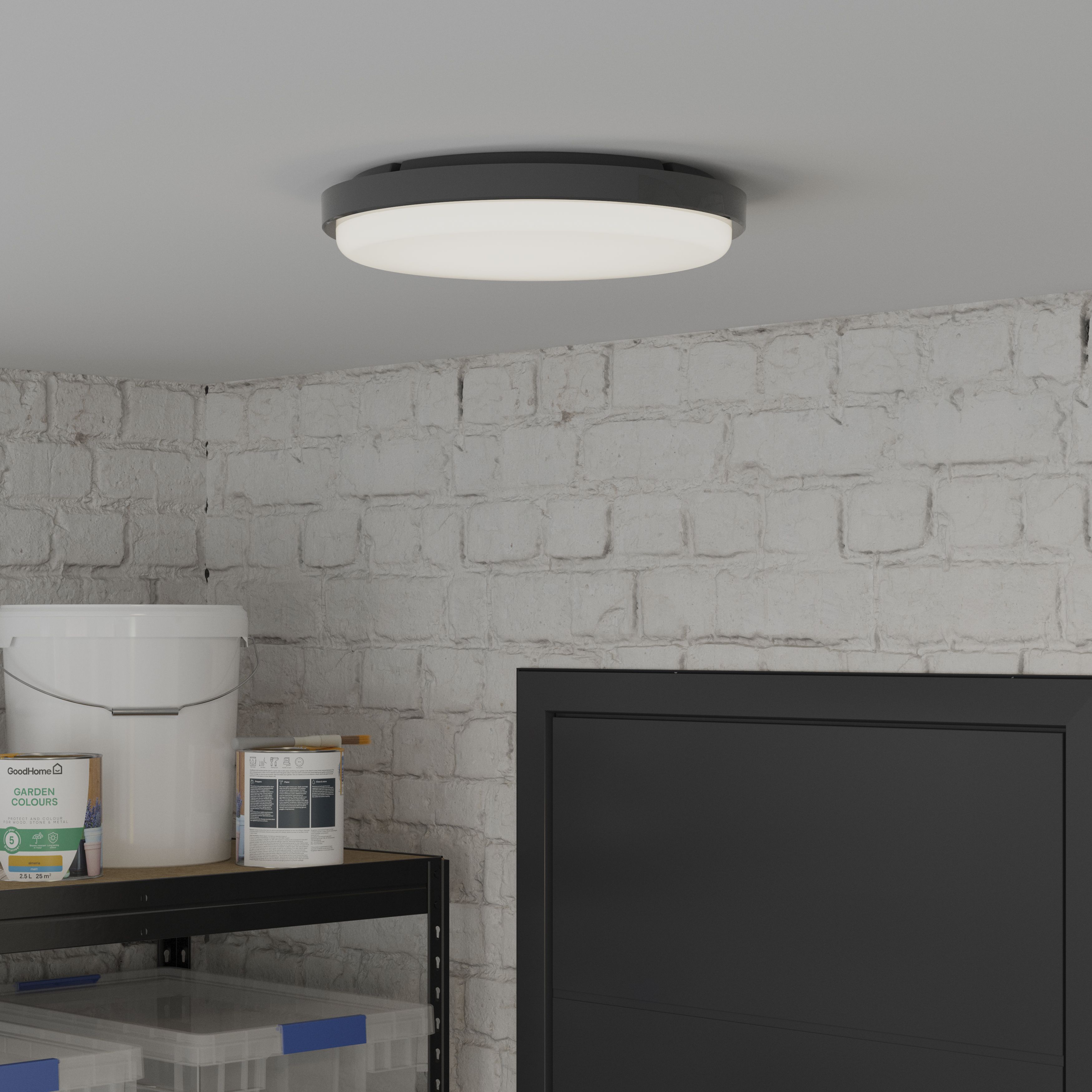 GoodHome Almagro Black Wired LED Bulkhead light (Dia) 35cm