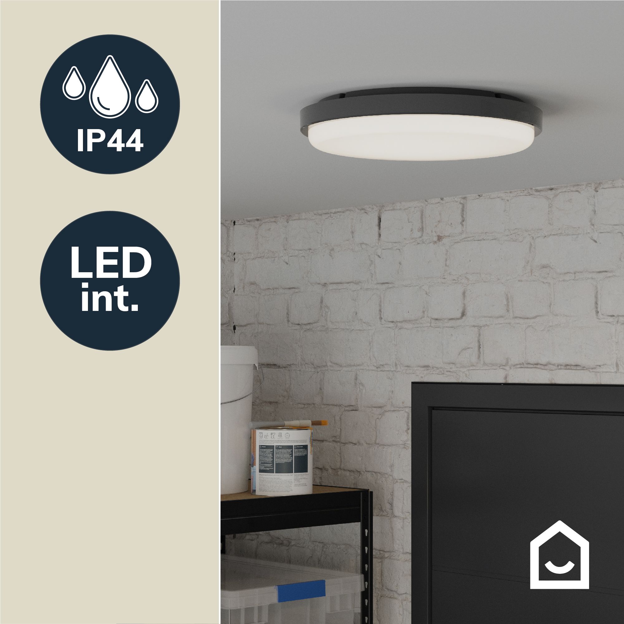 GoodHome Almagro Black Wired LED Bulkhead light (Dia) 35cm
