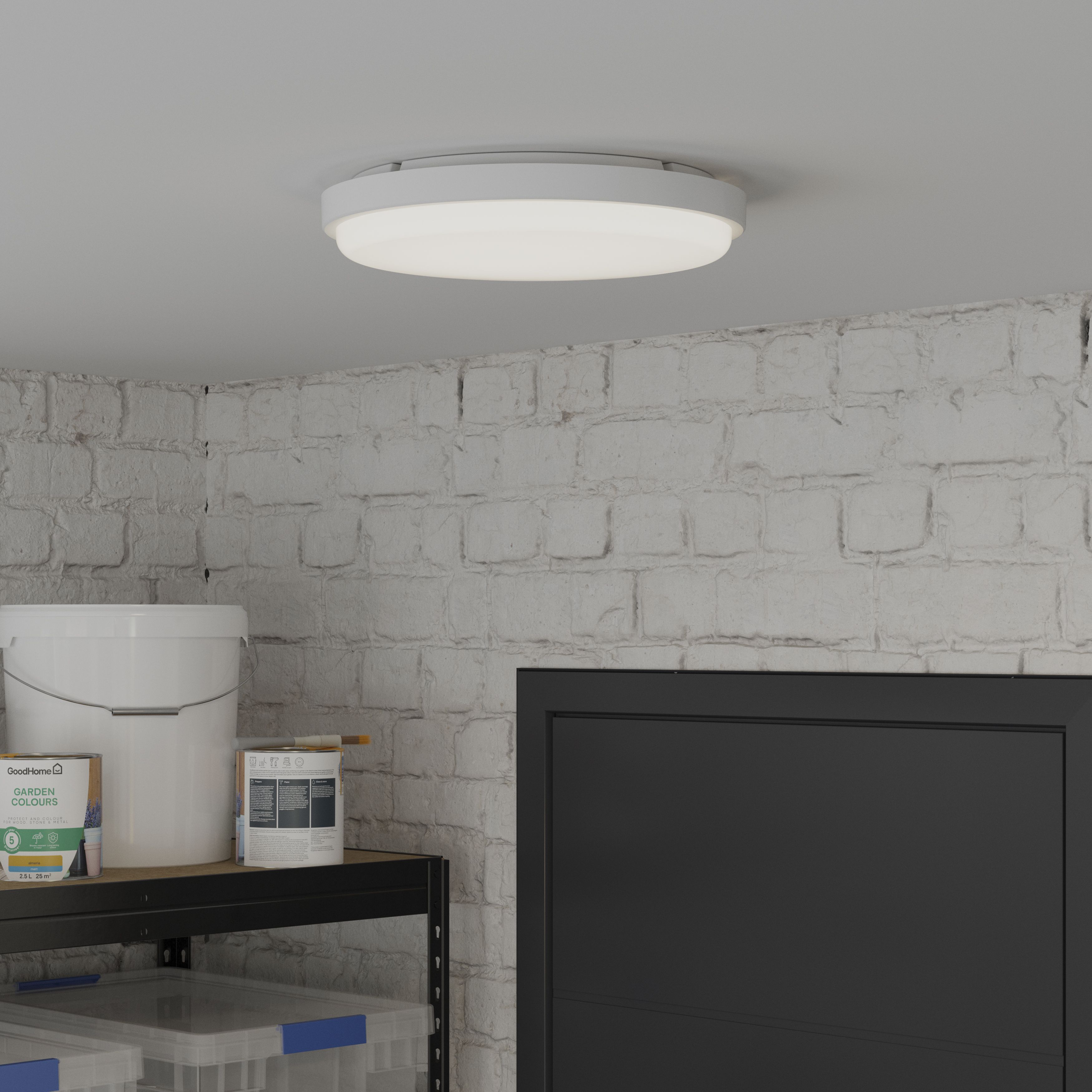 GoodHome Almagro White Wired LED Bulkhead light (Dia) 35cm