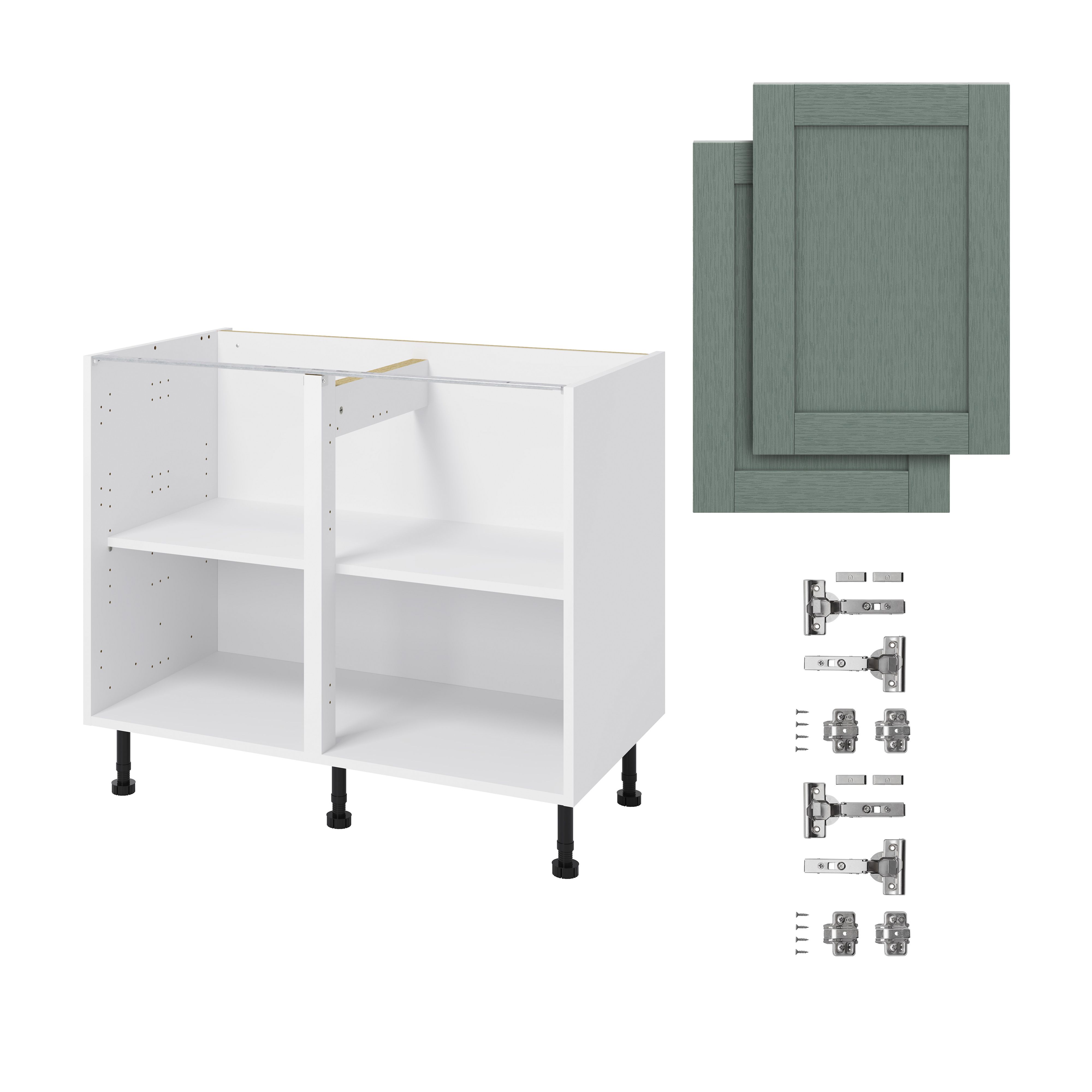 GoodHome Alpinia Matt Green Painted Wood Effect Shaker Base Kitchen cabinet (W)1000mm (H)720mm