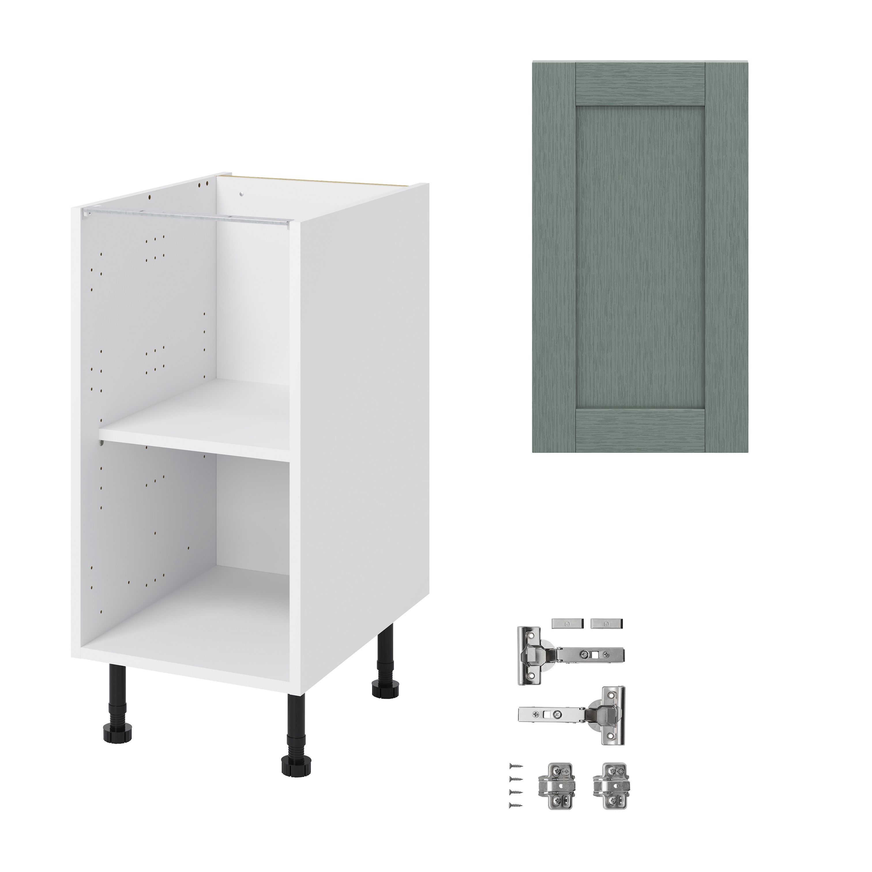 GoodHome Alpinia Matt Green Painted Wood Effect Shaker Base Kitchen cabinet (W)400mm (H)720mm
