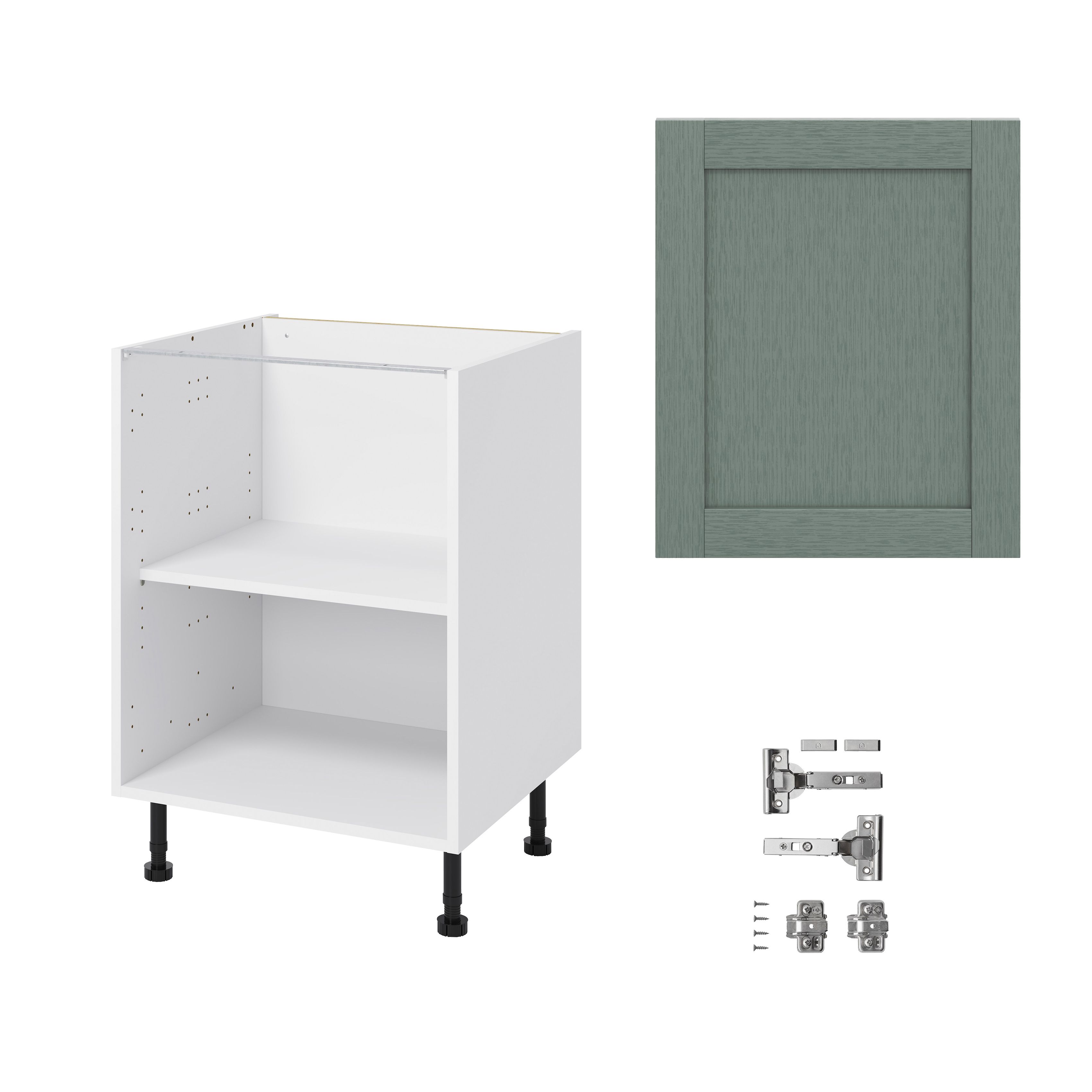 GoodHome Alpinia Matt Green Painted Wood Effect Shaker Base Kitchen cabinet (W)600mm (H)720mm