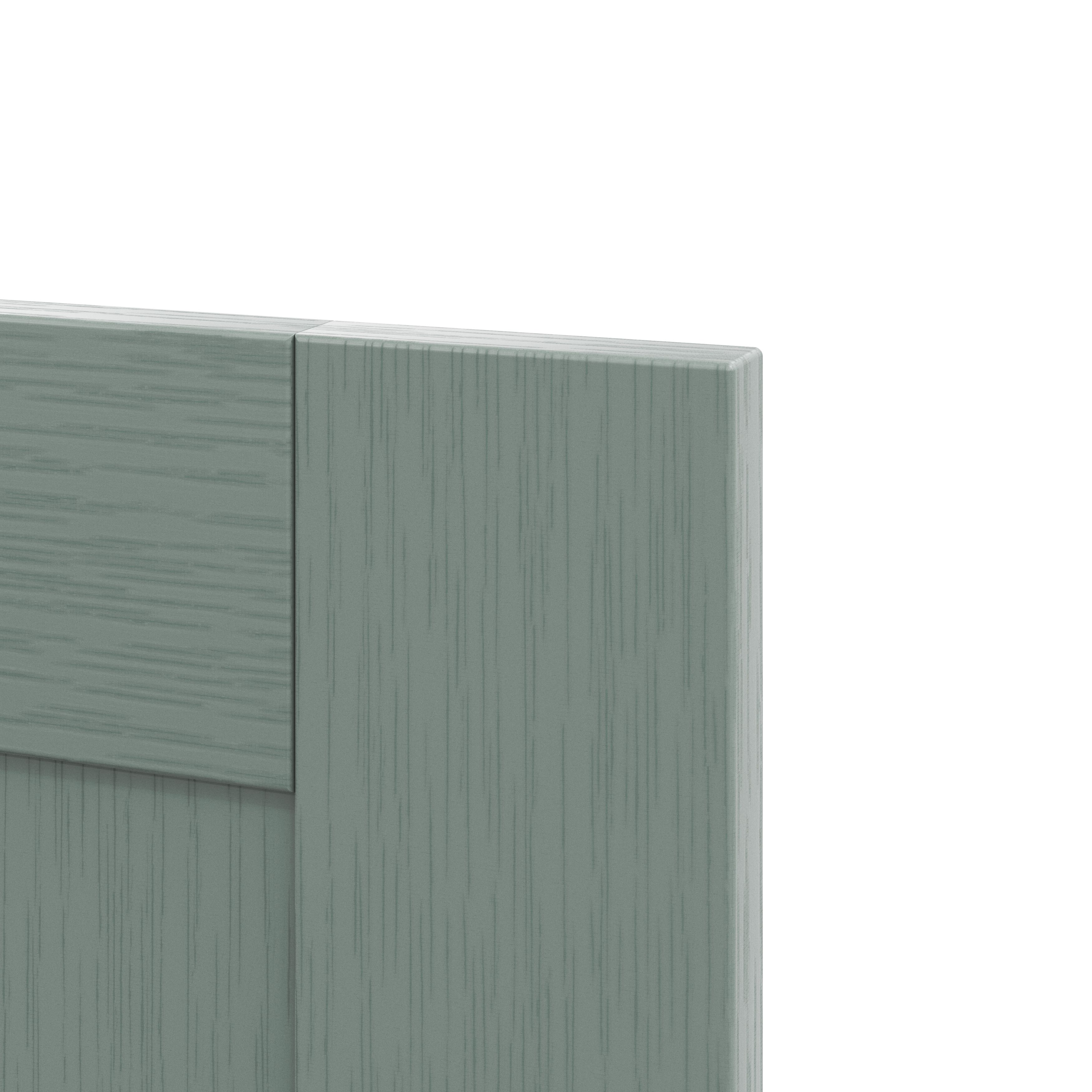 GoodHome Alpinia Matt Green Painted Wood Effect Shaker Drawer front, bridging door & bi fold door, (W)800mm (H)356mm (T)18mm