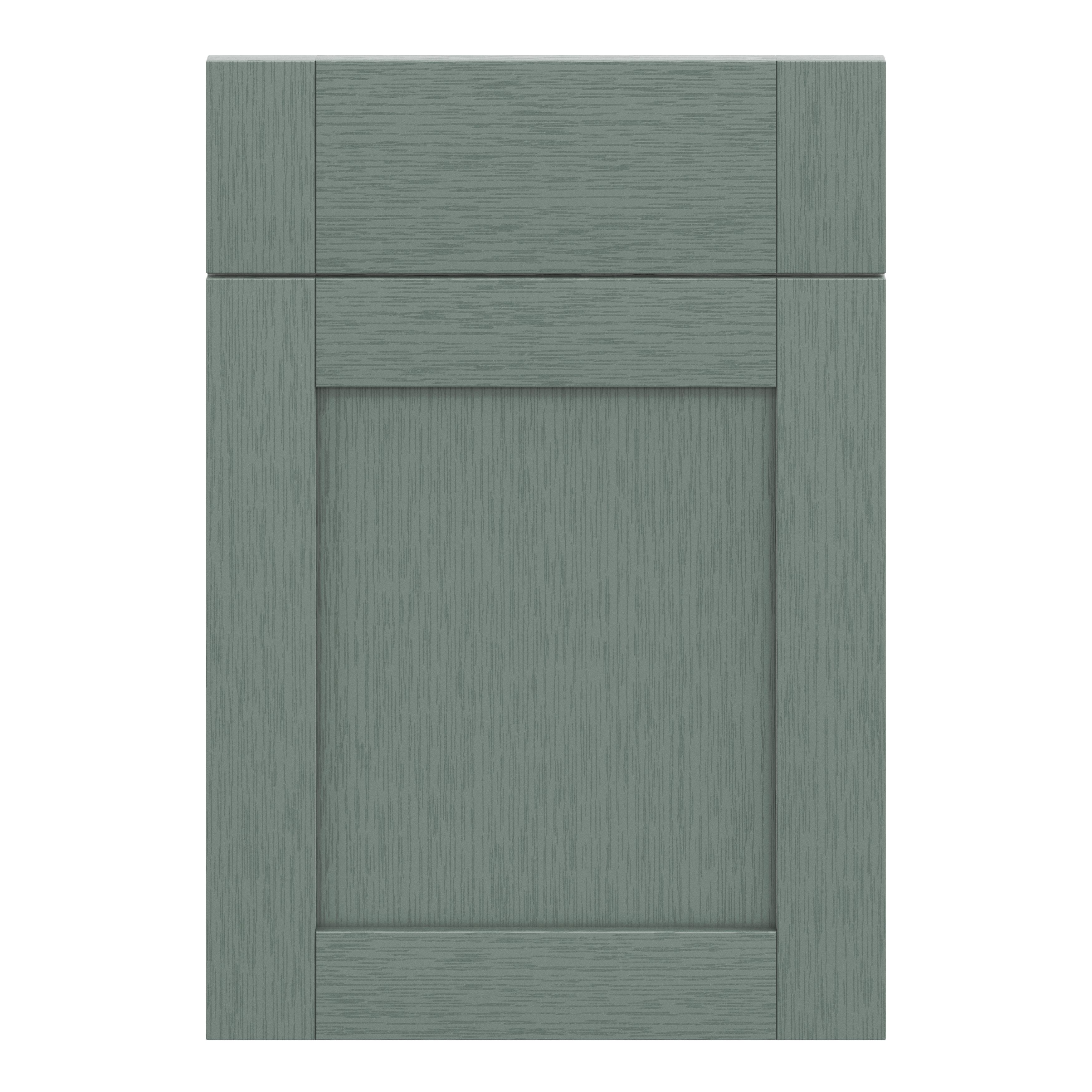 GoodHome Alpinia Matt Green Painted Wood Effect Shaker Drawerline door & drawer front, (W)500mm (H)715mm (T)18mm