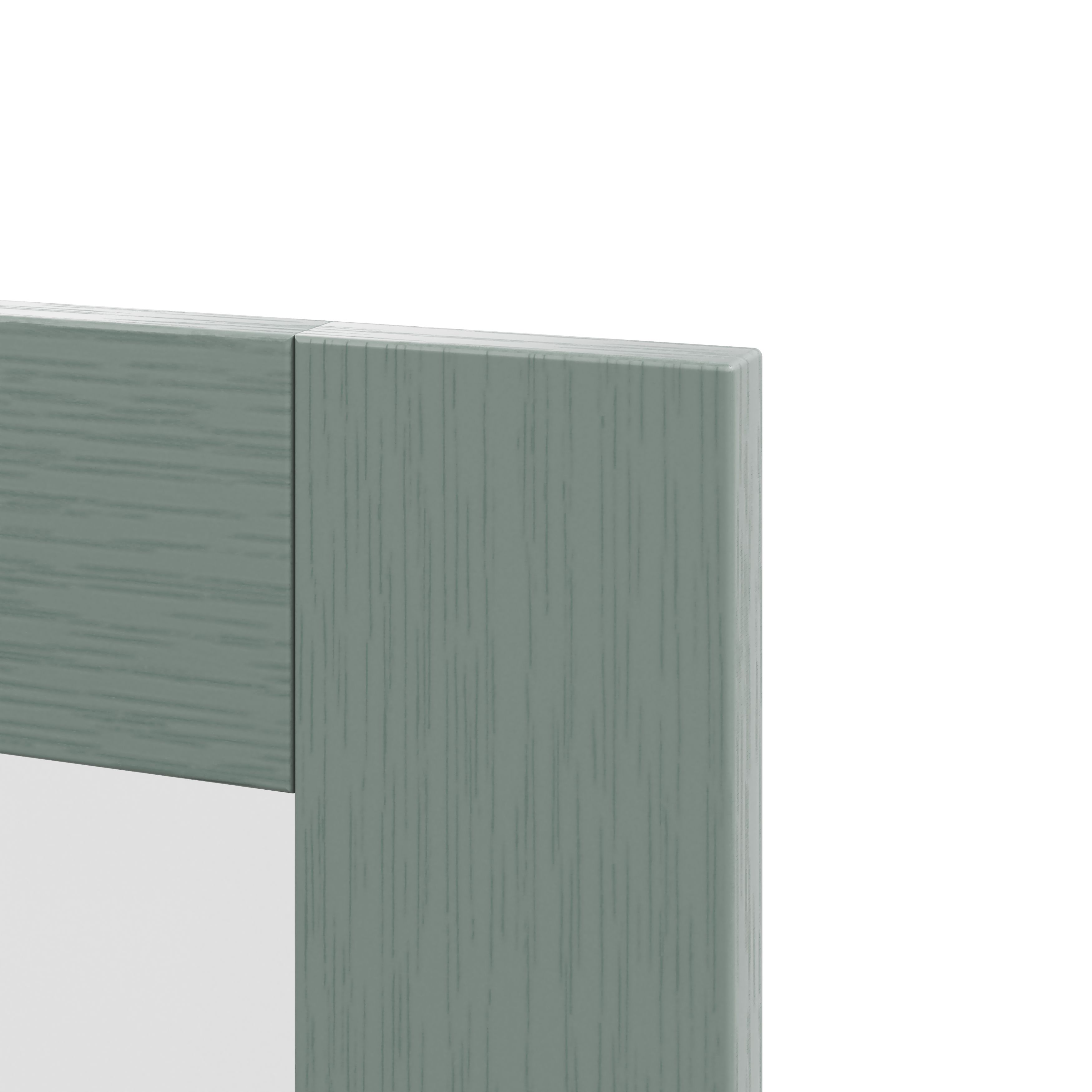 GoodHome Alpinia Matt Green Painted Wood Effect Shaker Glazed Cabinet door (W)300mm (H)715mm (T)18mm