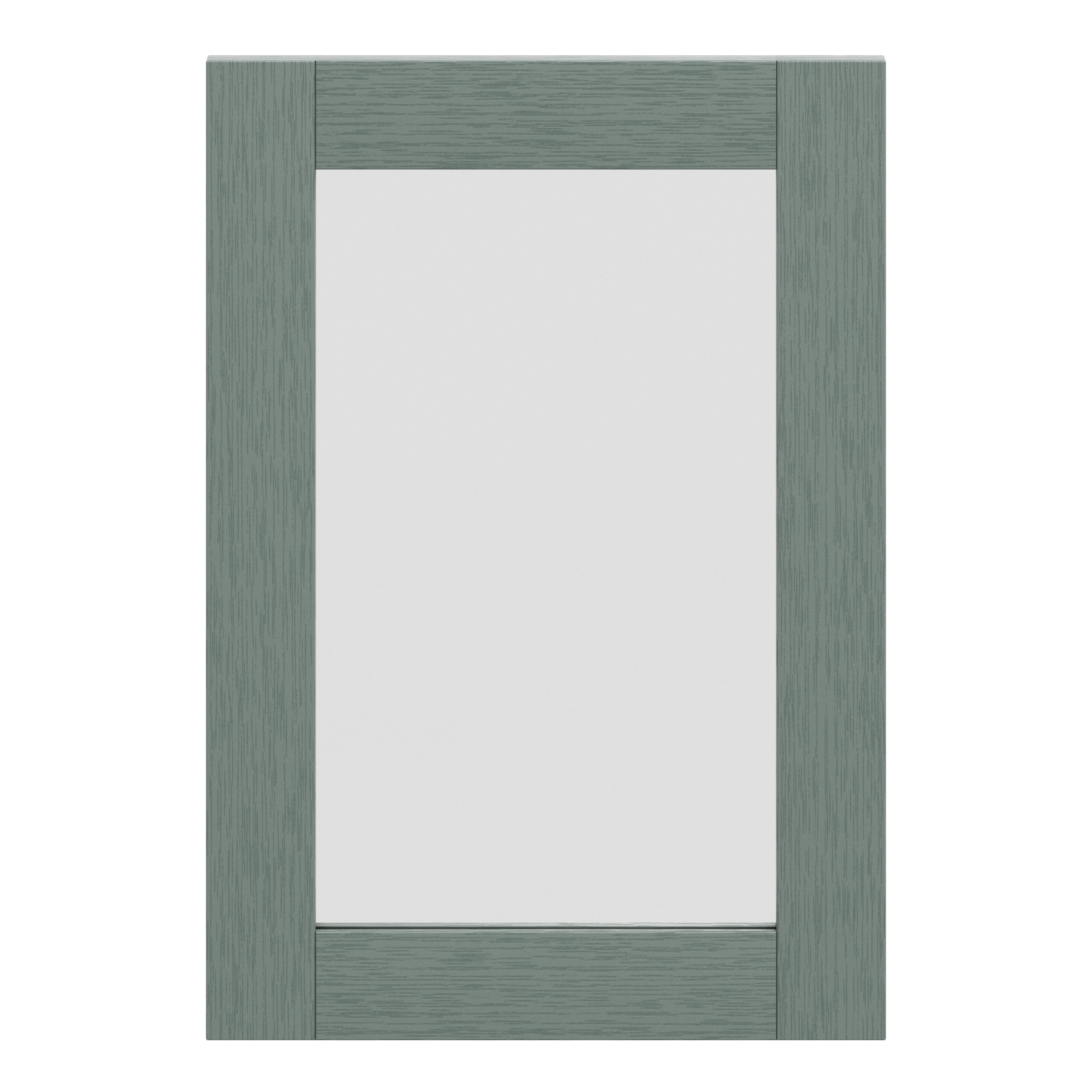 GoodHome Alpinia Matt Green Painted Wood Effect Shaker Glazed Cabinet door (W)500mm (H)715mm (T)18mm