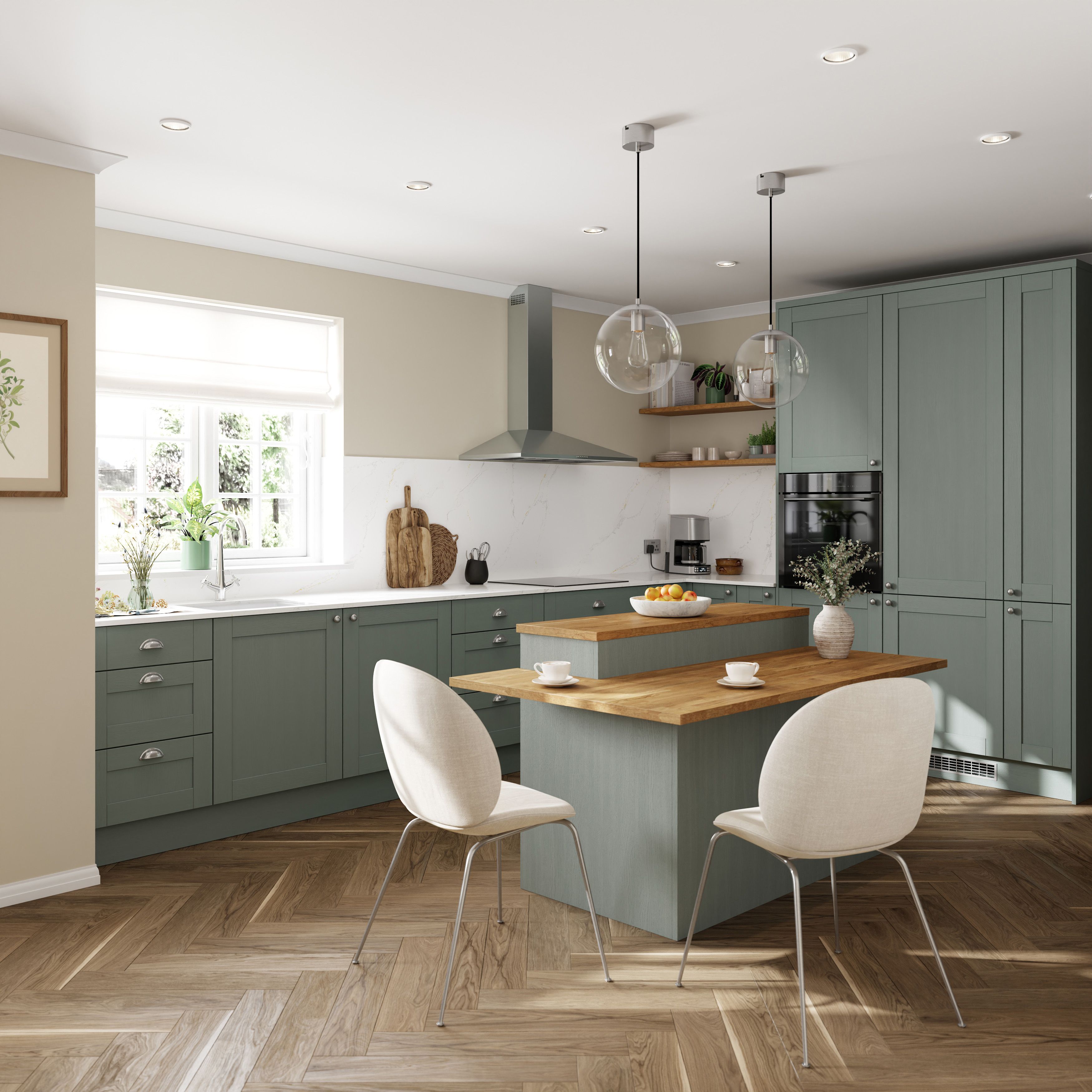 GoodHome Alpinia Matt Green Painted Wood Effect Shaker Highline Cabinet door (W)150mm (H)715mm (T)18mm