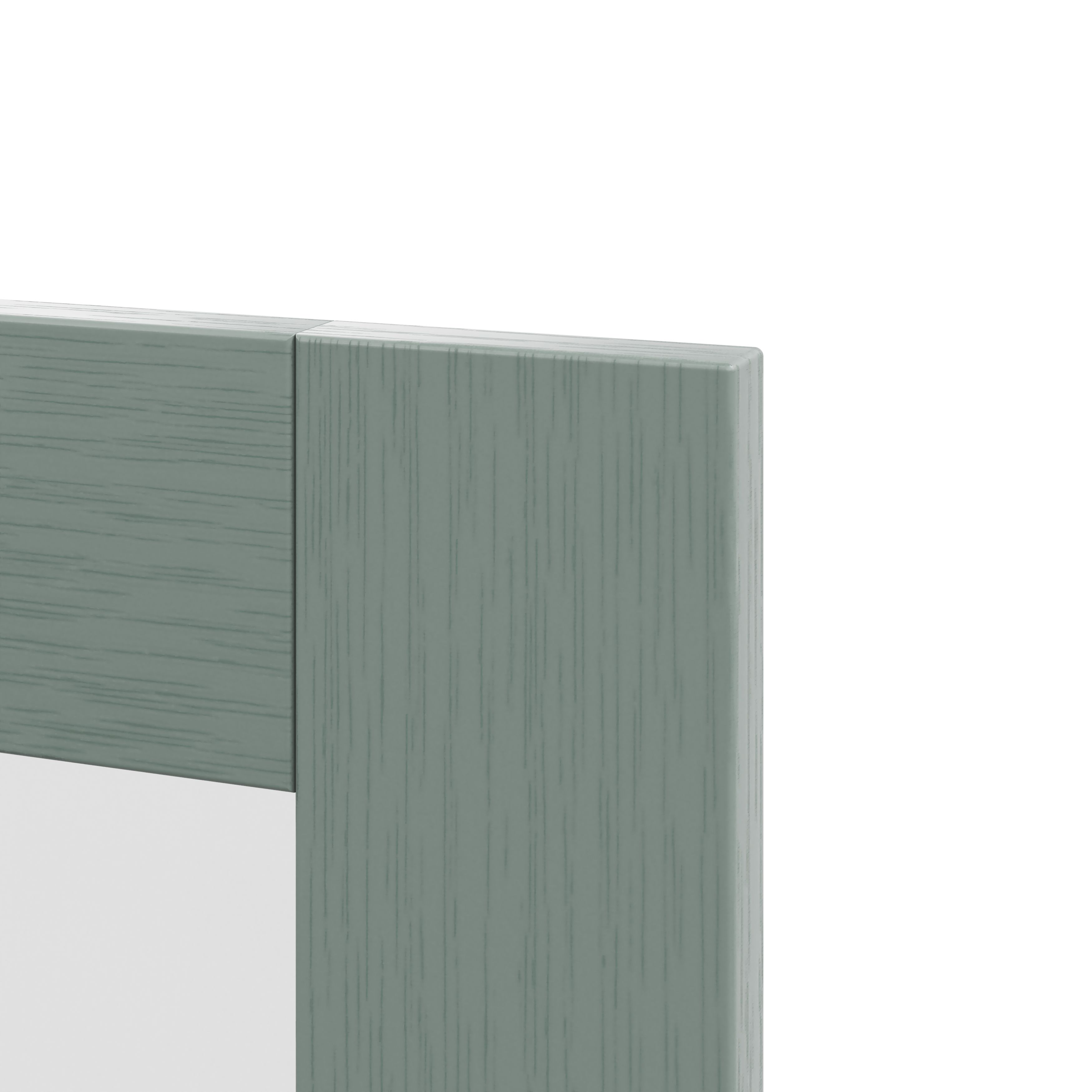 GoodHome Alpinia Matt Green Painted Wood Effect Shaker Tall glazed Cabinet door (W)300mm (H)895mm (T)18mm