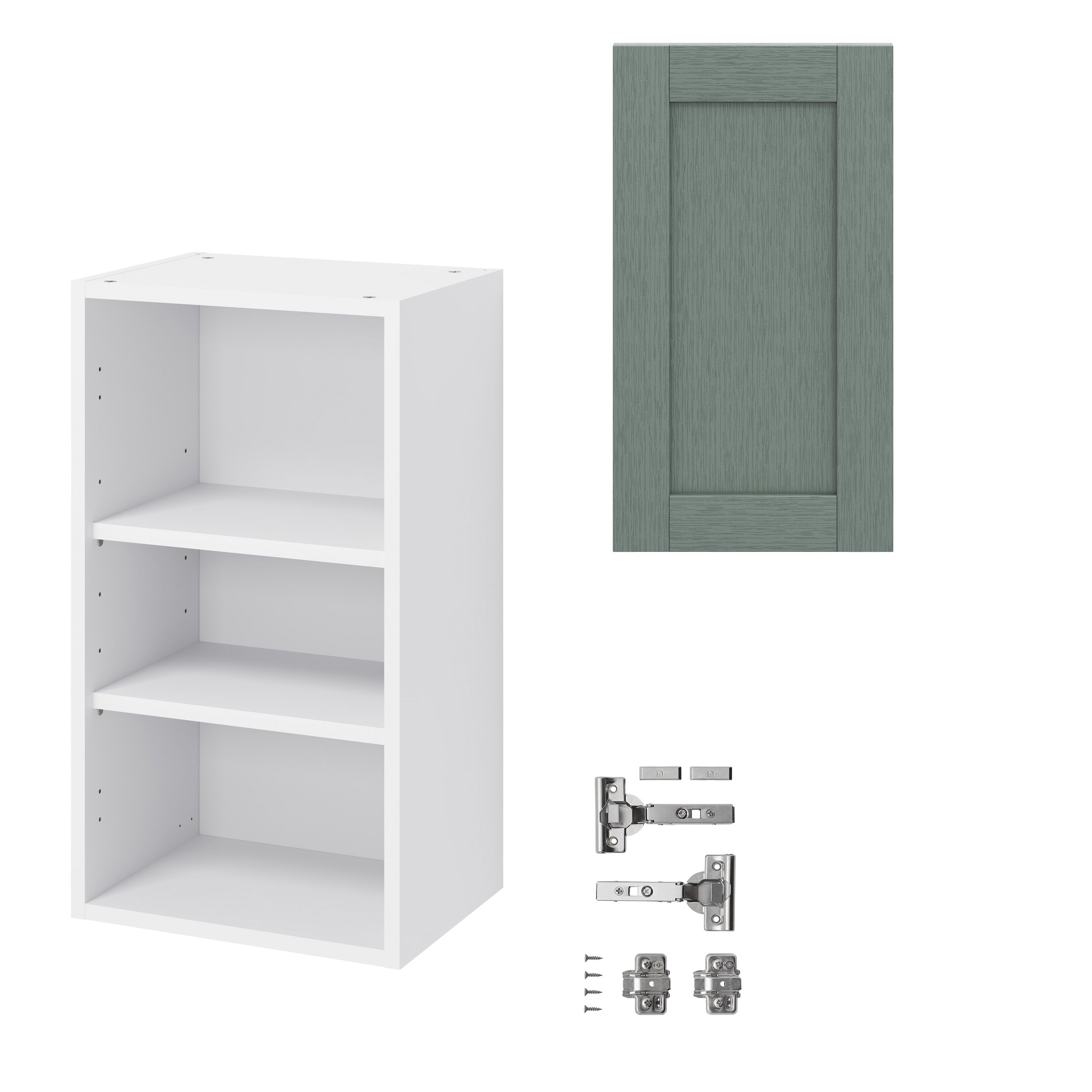 GoodHome Alpinia Matt Green Painted Wood Effect Shaker Wall Kitchen cabinet (W)400mm (H)720mm