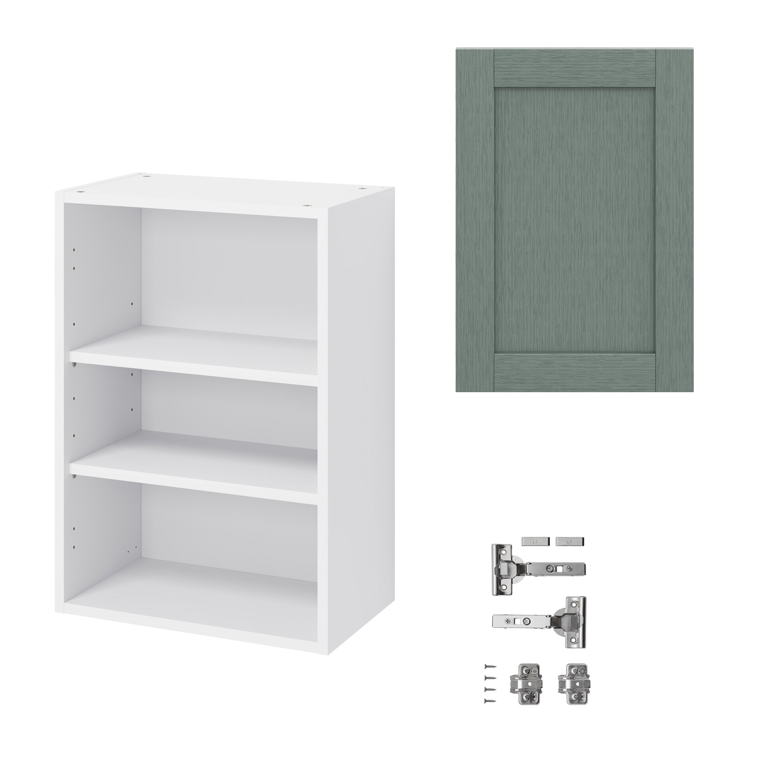 GoodHome Alpinia Matt Green Painted Wood Effect Shaker Wall Kitchen cabinet (W)500mm (H)720mm