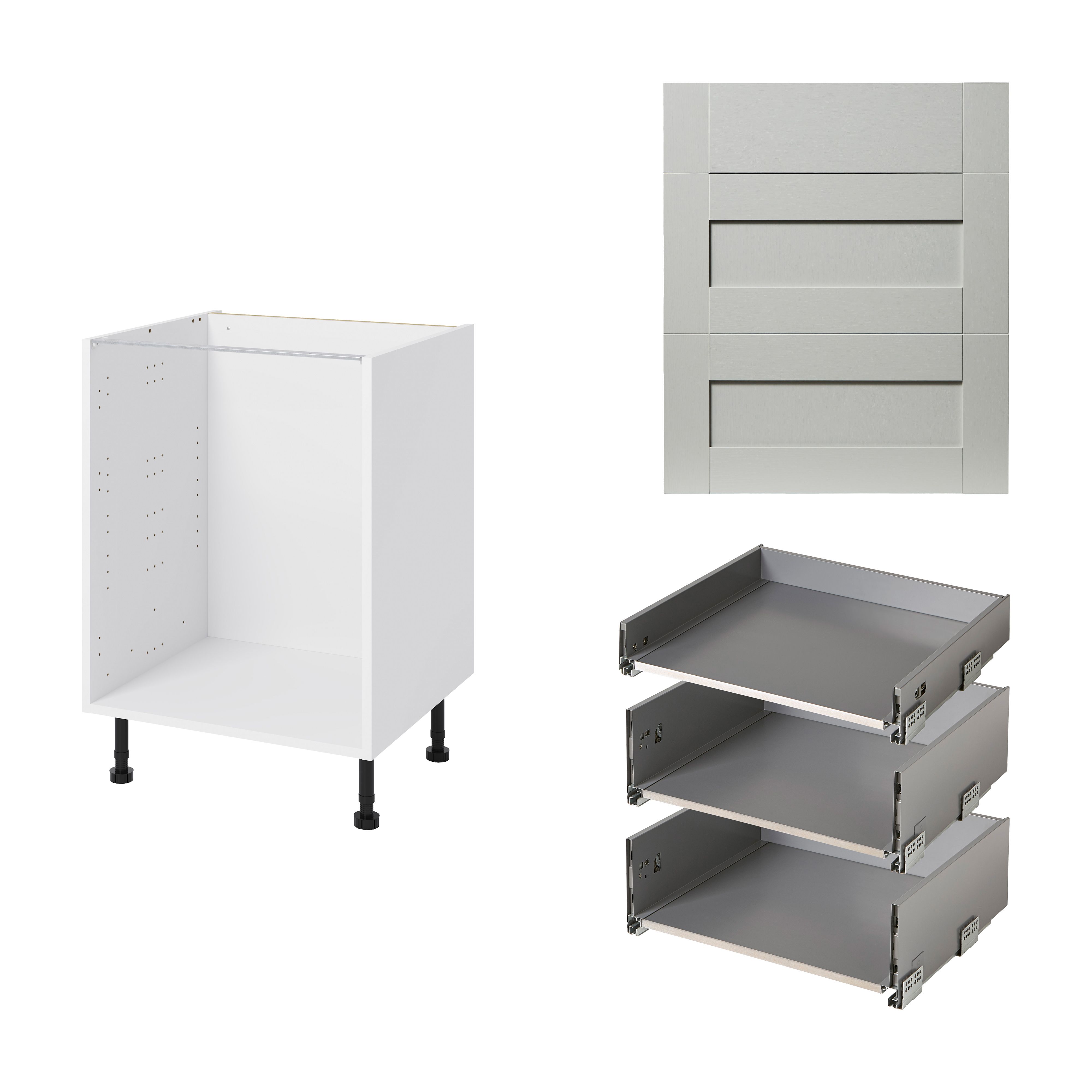 GoodHome Alpinia Matt grey painted wood effect shaker Base Kitchen cabinet (W)600mm (H)720mm
