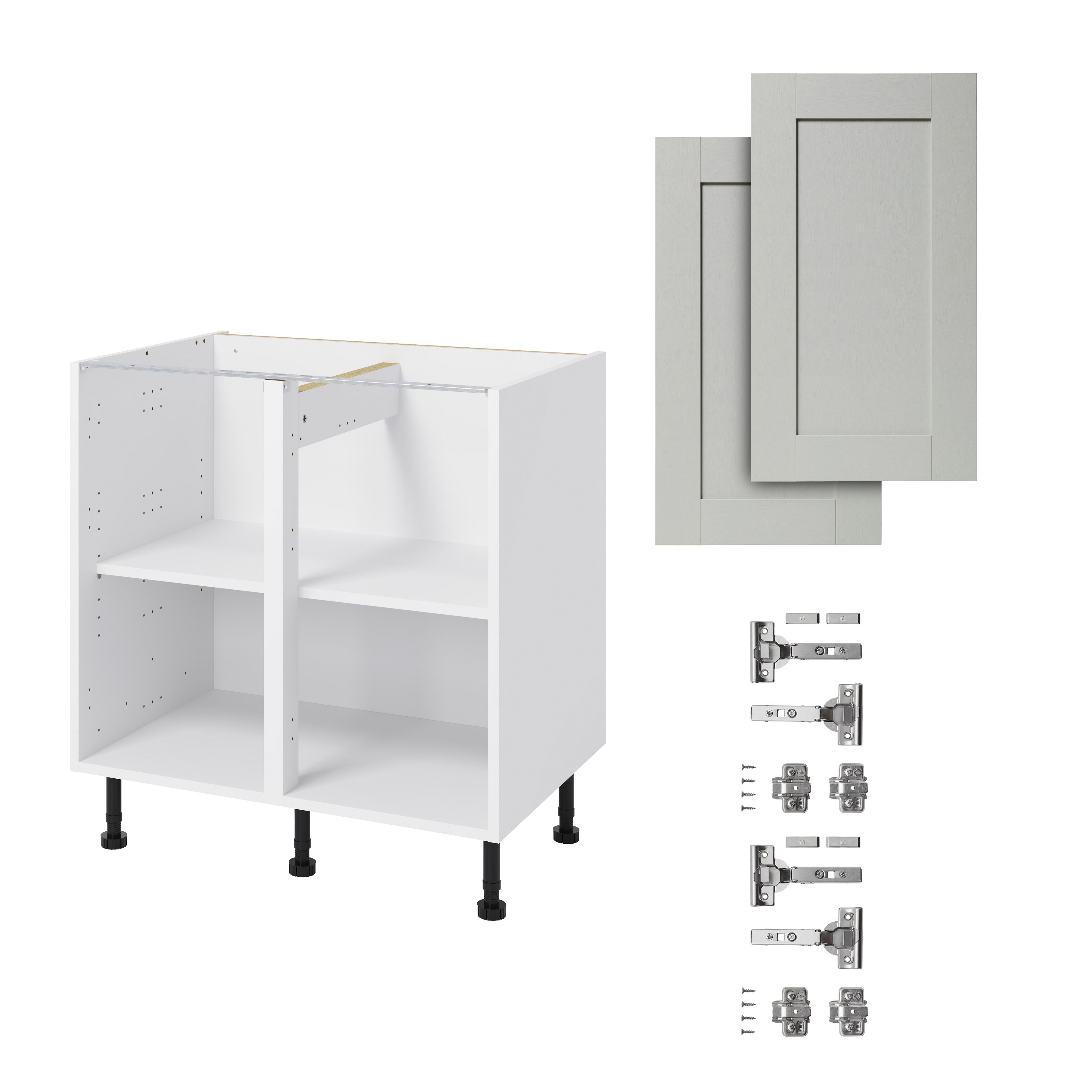 GoodHome Alpinia Matt grey painted wood effect shaker Base Kitchen cabinet (W)800mm (H)720mm