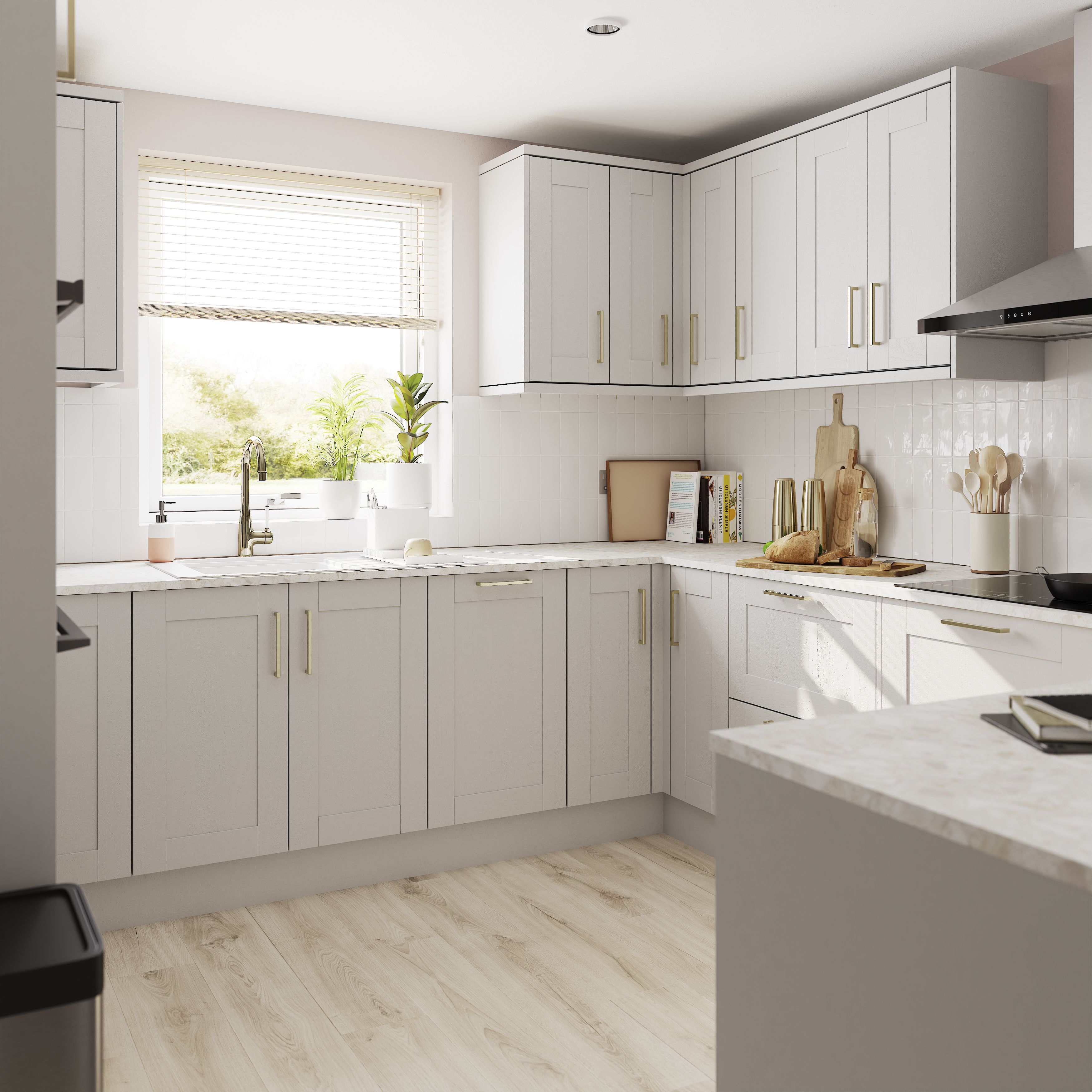 GoodHome Alpinia Matt grey painted wood effect shaker Standard Clad on end panel (H)960mm (W)360mm