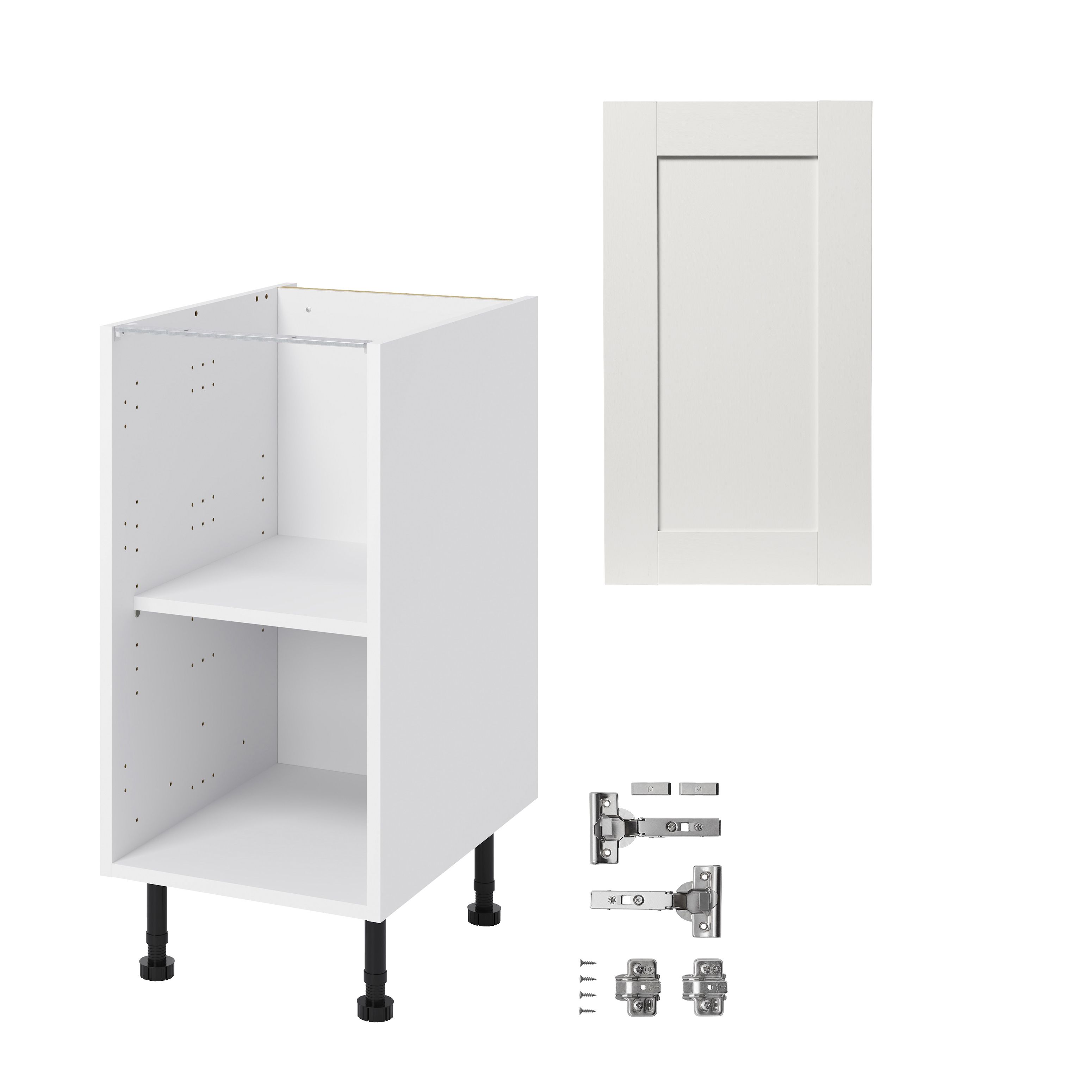 GoodHome Alpinia Matt ivory painted wood effect shaker Base Kitchen cabinet (W)400mm (H)720mm