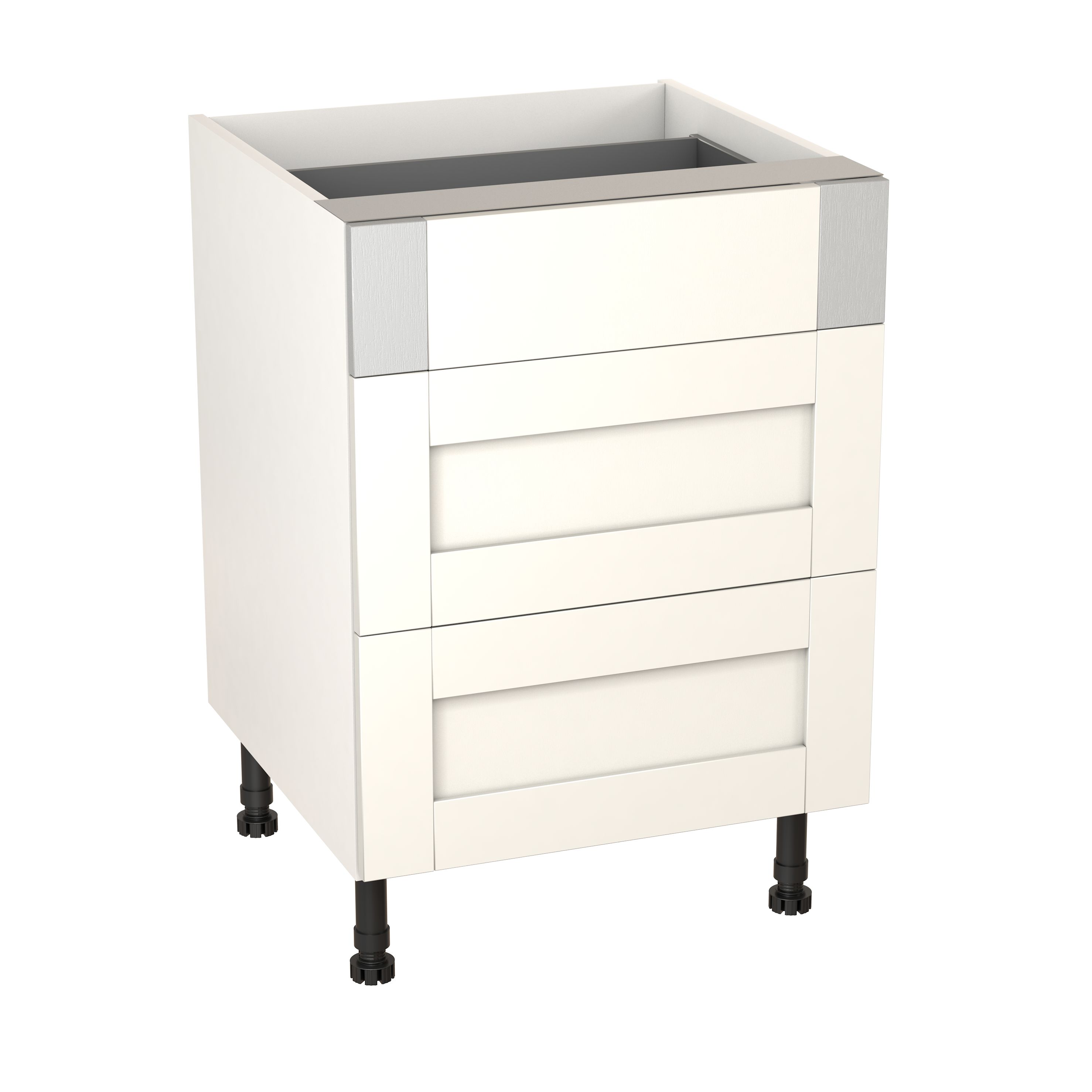 GoodHome Alpinia Matt ivory painted wood effect shaker Base Kitchen cabinet (W)600mm (H)720mm
