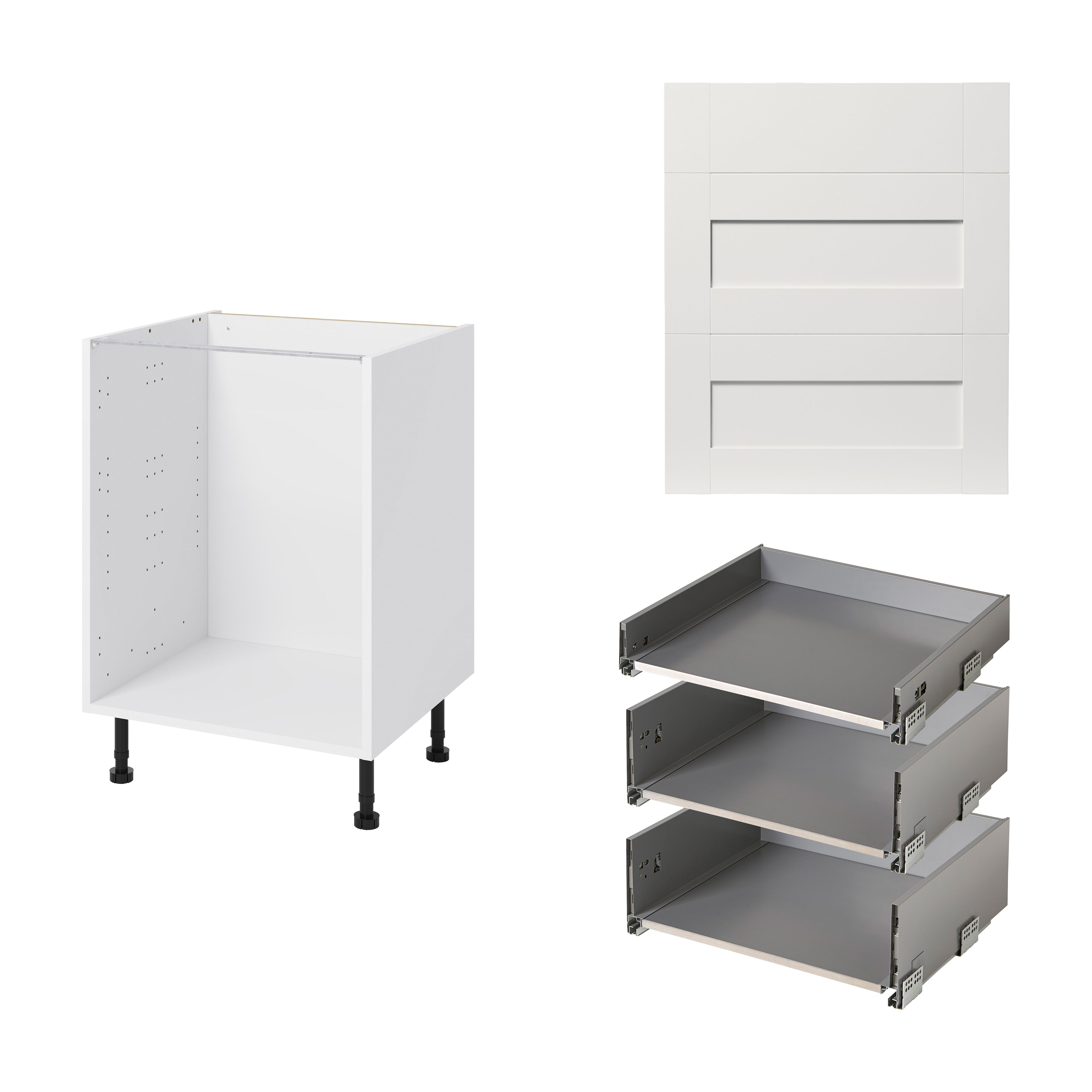 GoodHome Alpinia Matt ivory painted wood effect shaker Base Kitchen cabinet (W)600mm (H)720mm