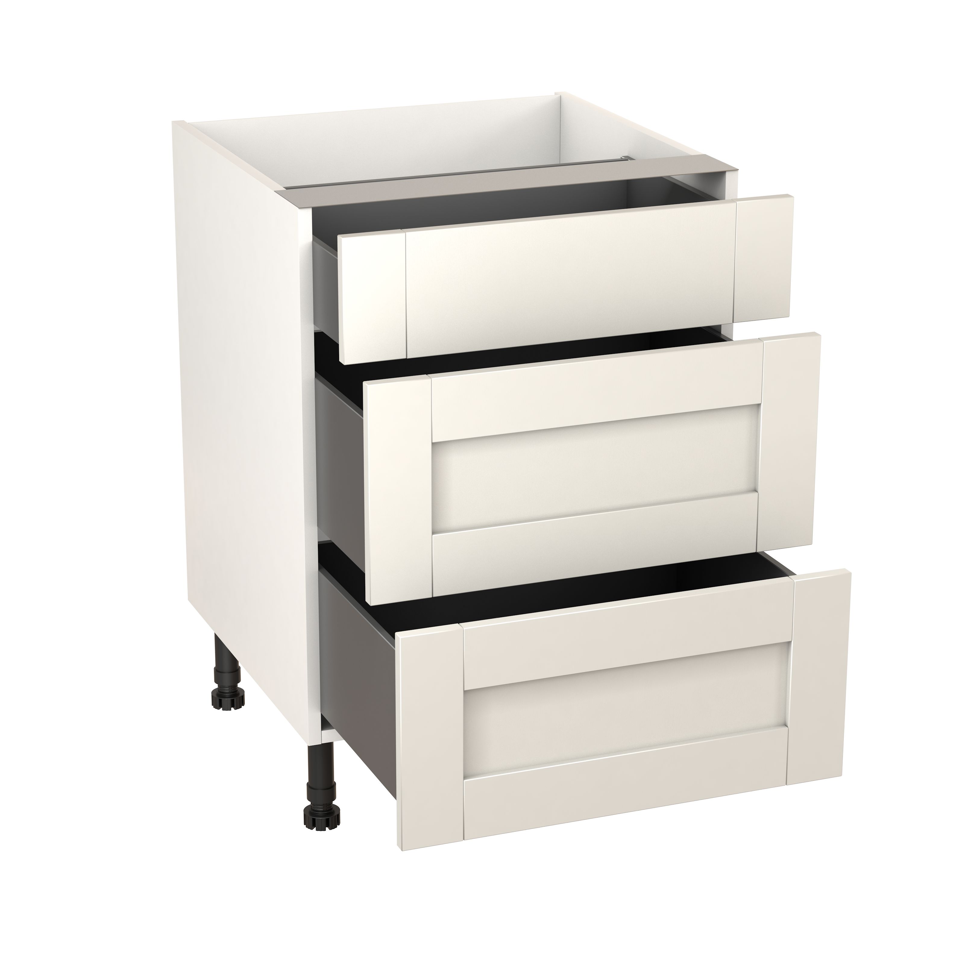 GoodHome Alpinia Matt ivory painted wood effect shaker Base Kitchen cabinet (W)600mm (H)720mm