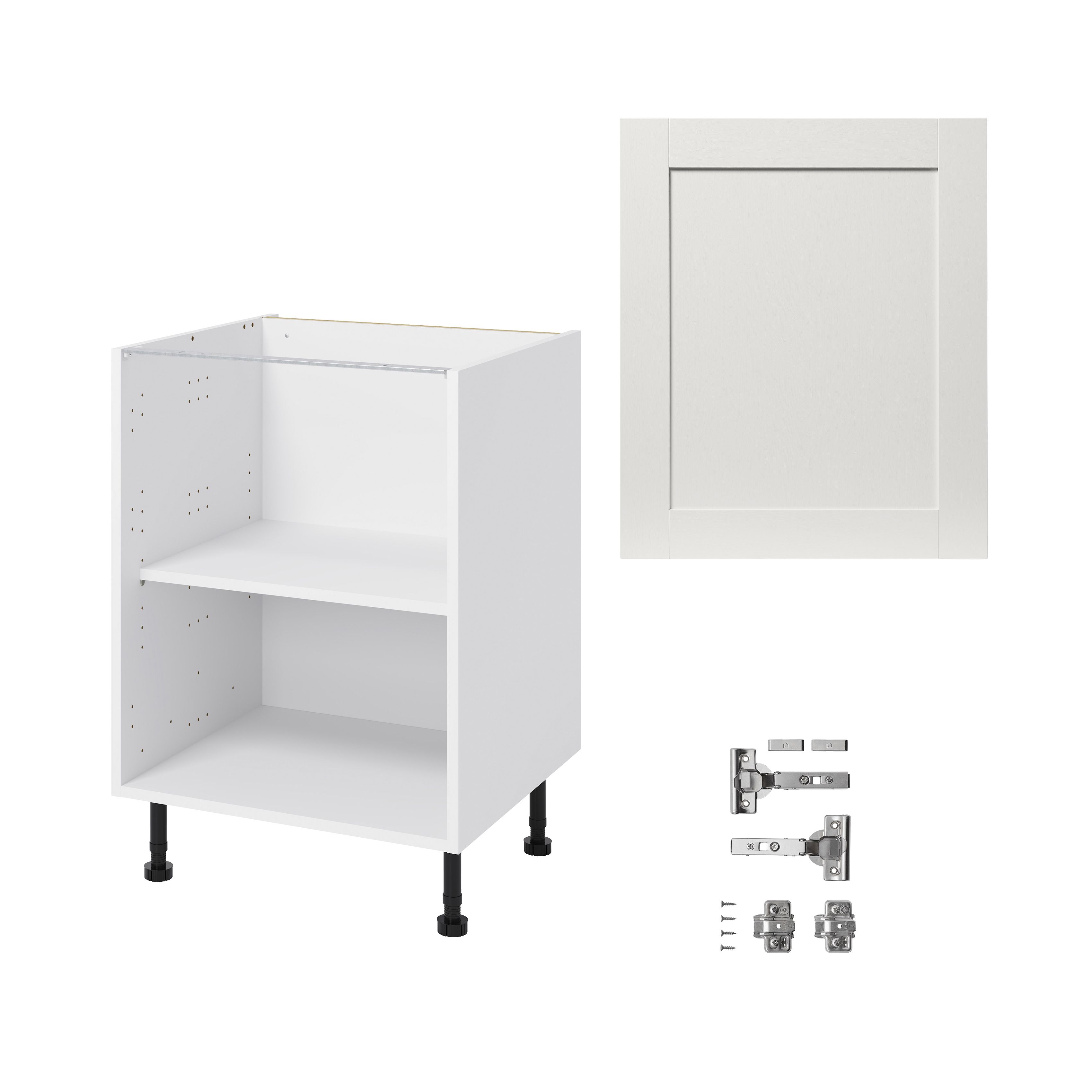 GoodHome Alpinia Matt ivory painted wood effect shaker Base Kitchen cabinet (W)600mm (H)720mm