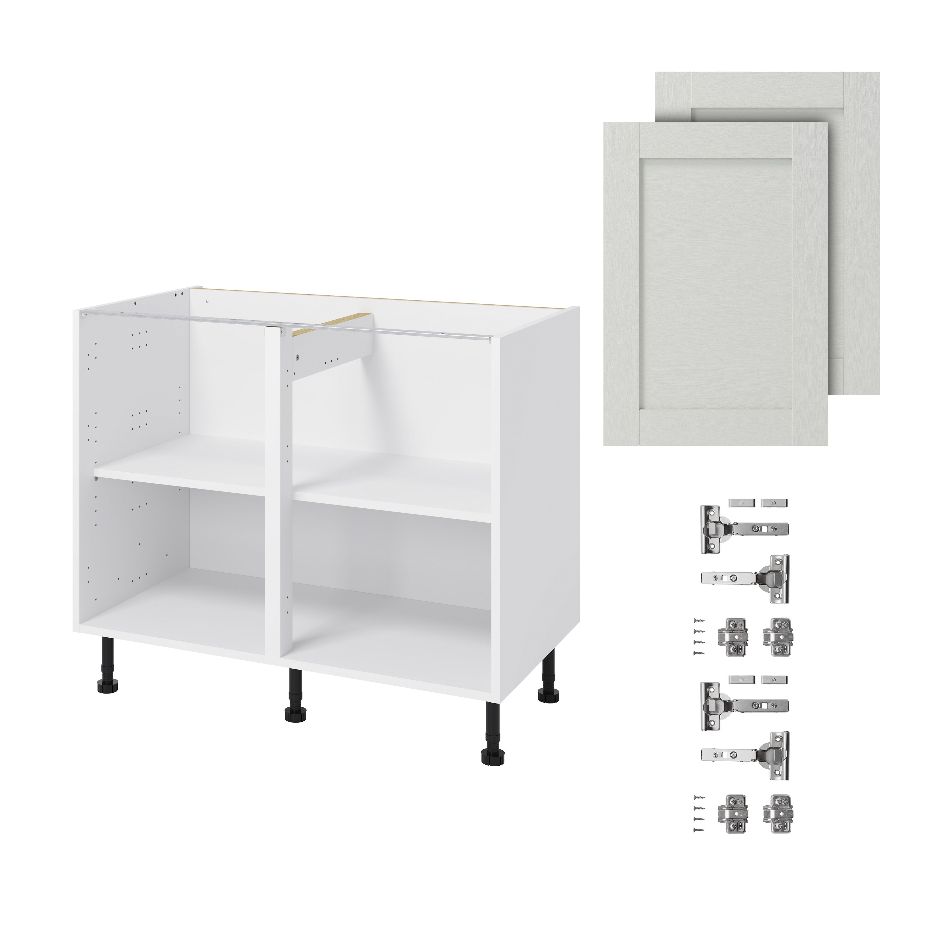 GoodHome Alpinia Matt ivory painted wood effect shaker Base Kitchen cabinet (W)800mm (H)720mm