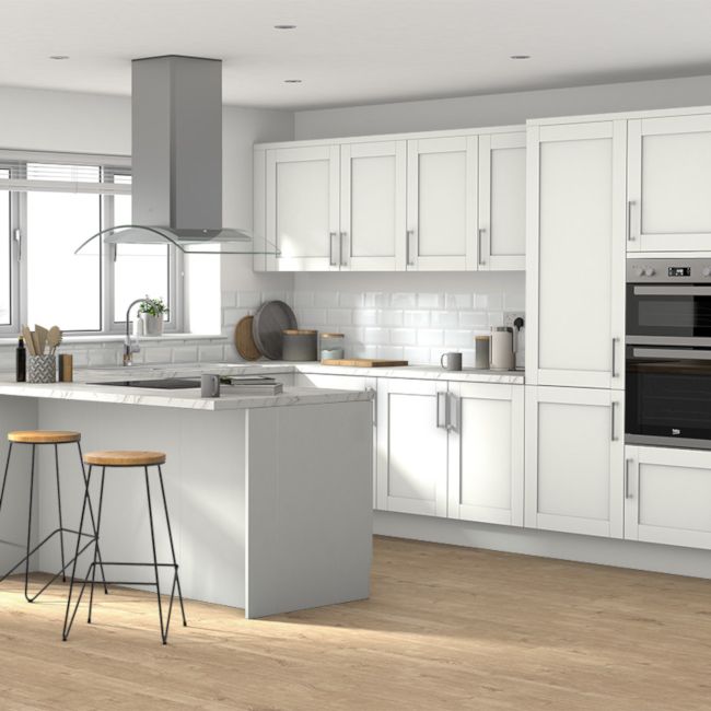 GoodHome Alpinia Matt ivory painted wood effect shaker Base Kitchen cabinet (W)800mm (H)720mm