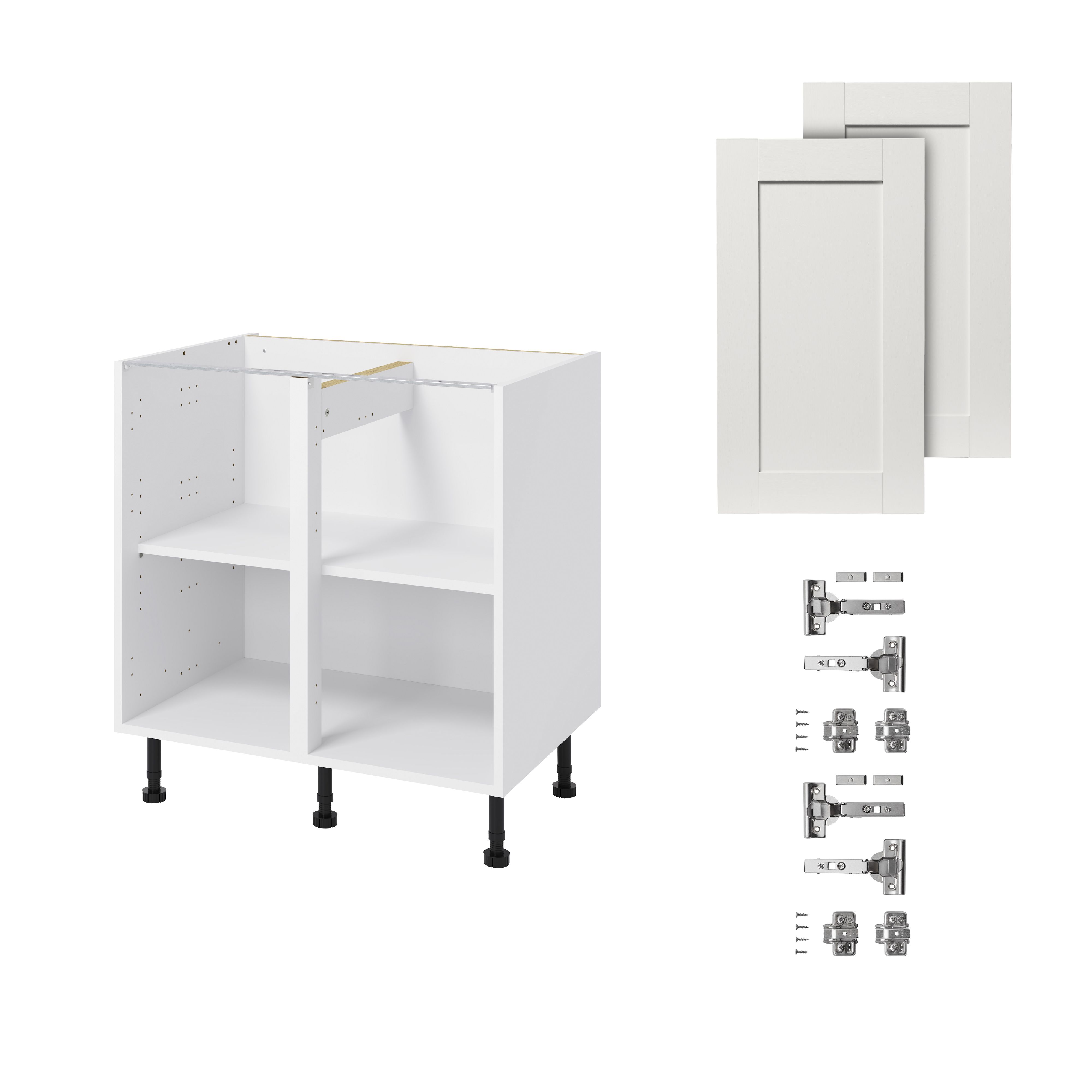 GoodHome Alpinia Matt ivory painted wood effect shaker Base Kitchen cabinet (W)800mm (H)720mm