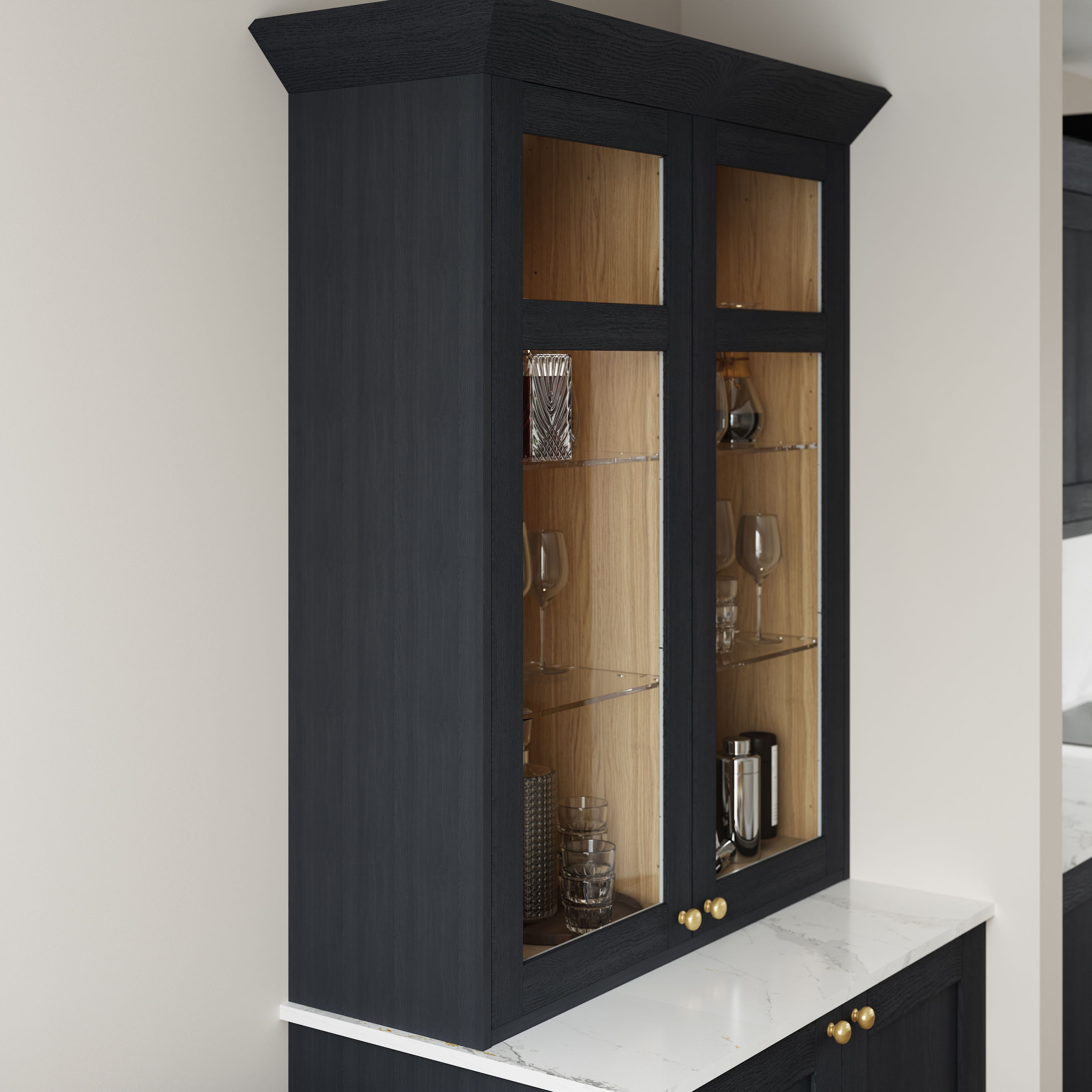 GoodHome Alpinia Matt midnight blue painted wood effect Tall Clad on panel (H)1500mm (W)350mm