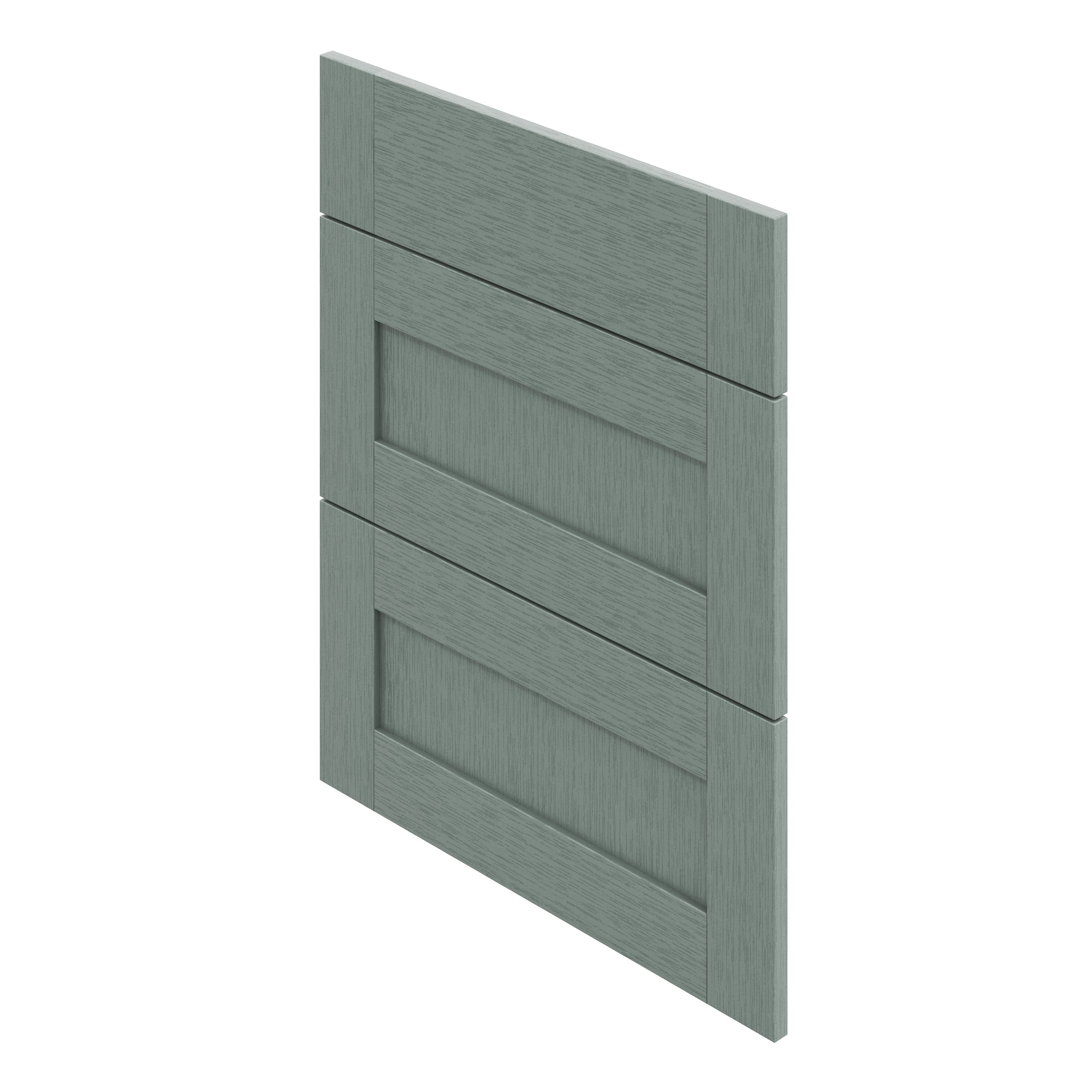 GoodHome Alpinia Matt reed green wood effect 3 drawer front, Pack of 3 (H)715mm (W)597mm (T)18mm