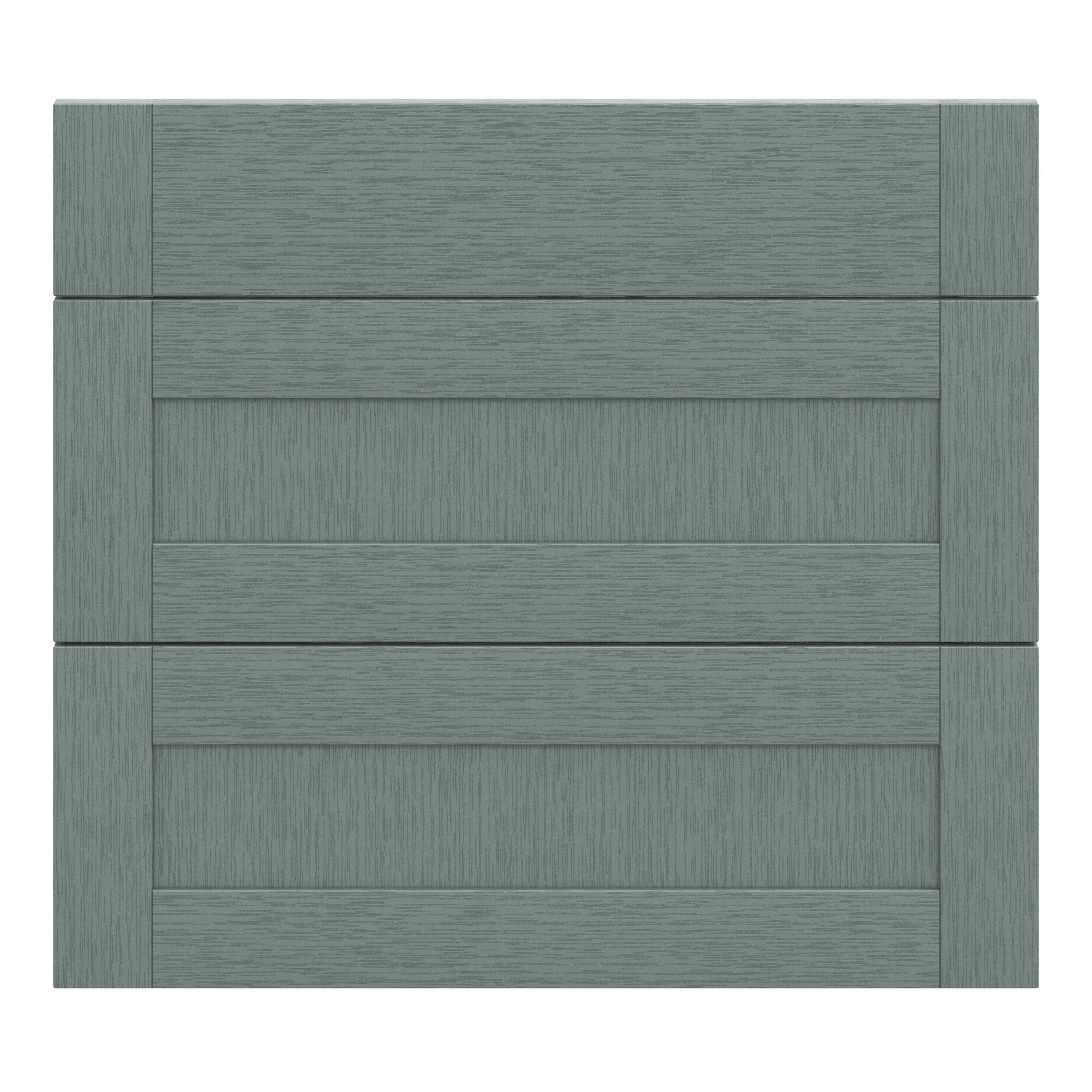 GoodHome Alpinia Matt reed green wood effect 3 drawer front, Pack of 3 (H)715mm (W)797mm (T)18mm