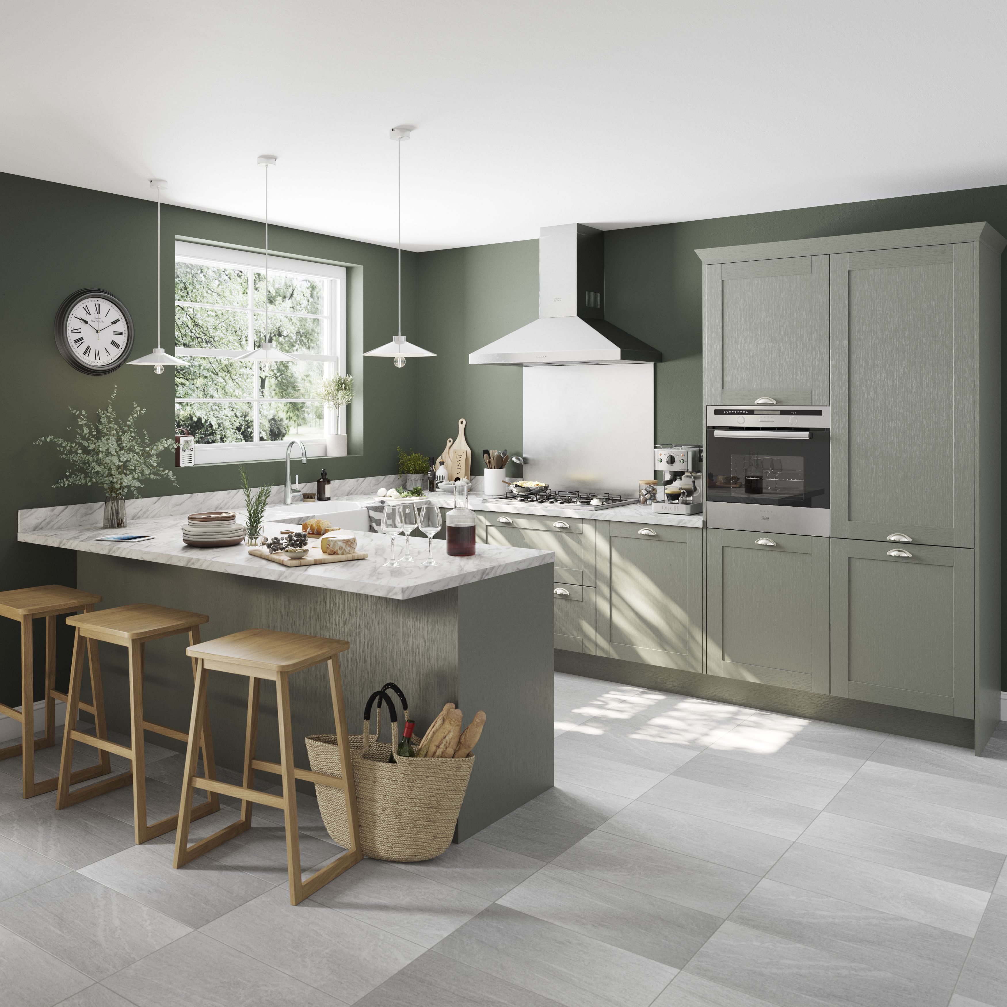 GoodHome Alpinia Matt reed green wood effect Standard Wall Clad on end panel (H)960mm (W)360mm