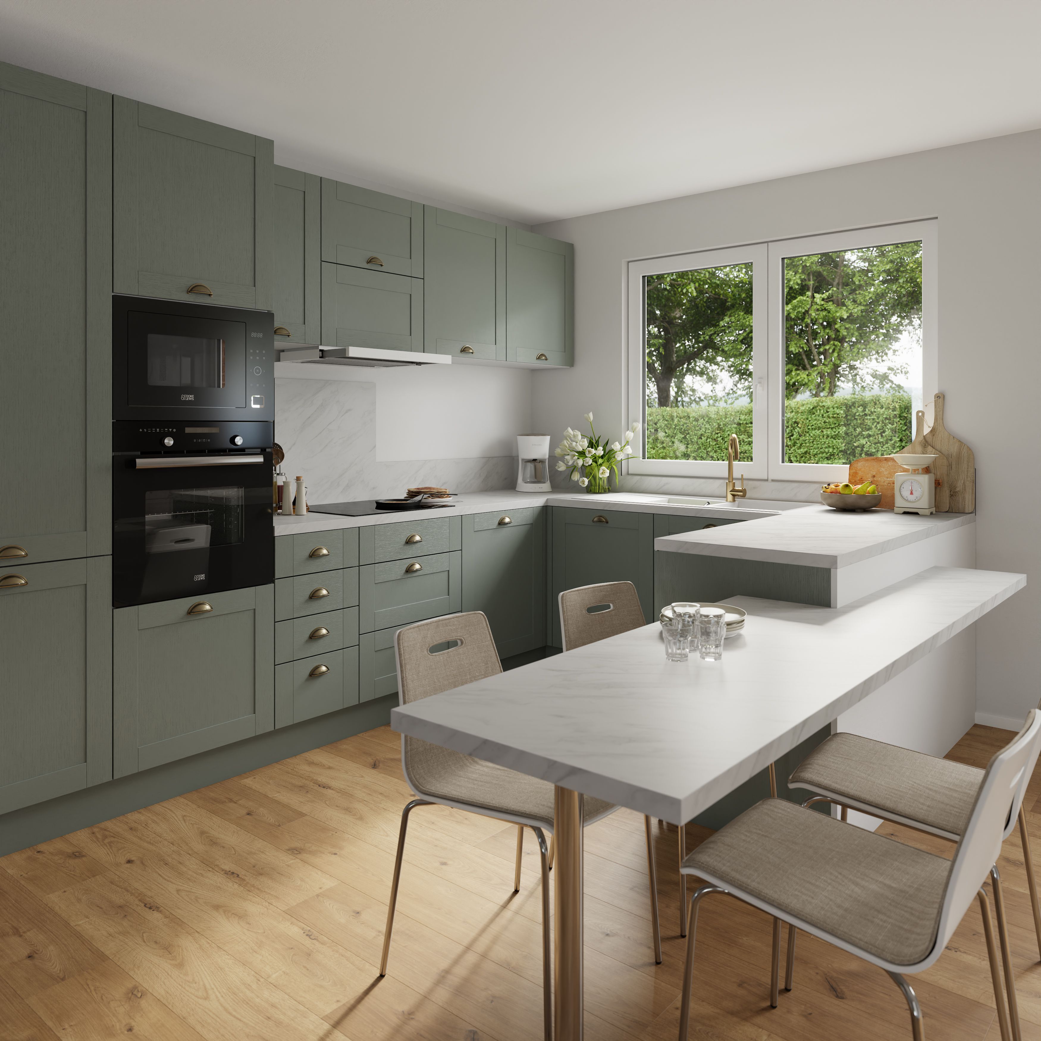 GoodHome Alpinia Matt reed green wood effect Standard Wall End panel (H)720mm (W)320mm