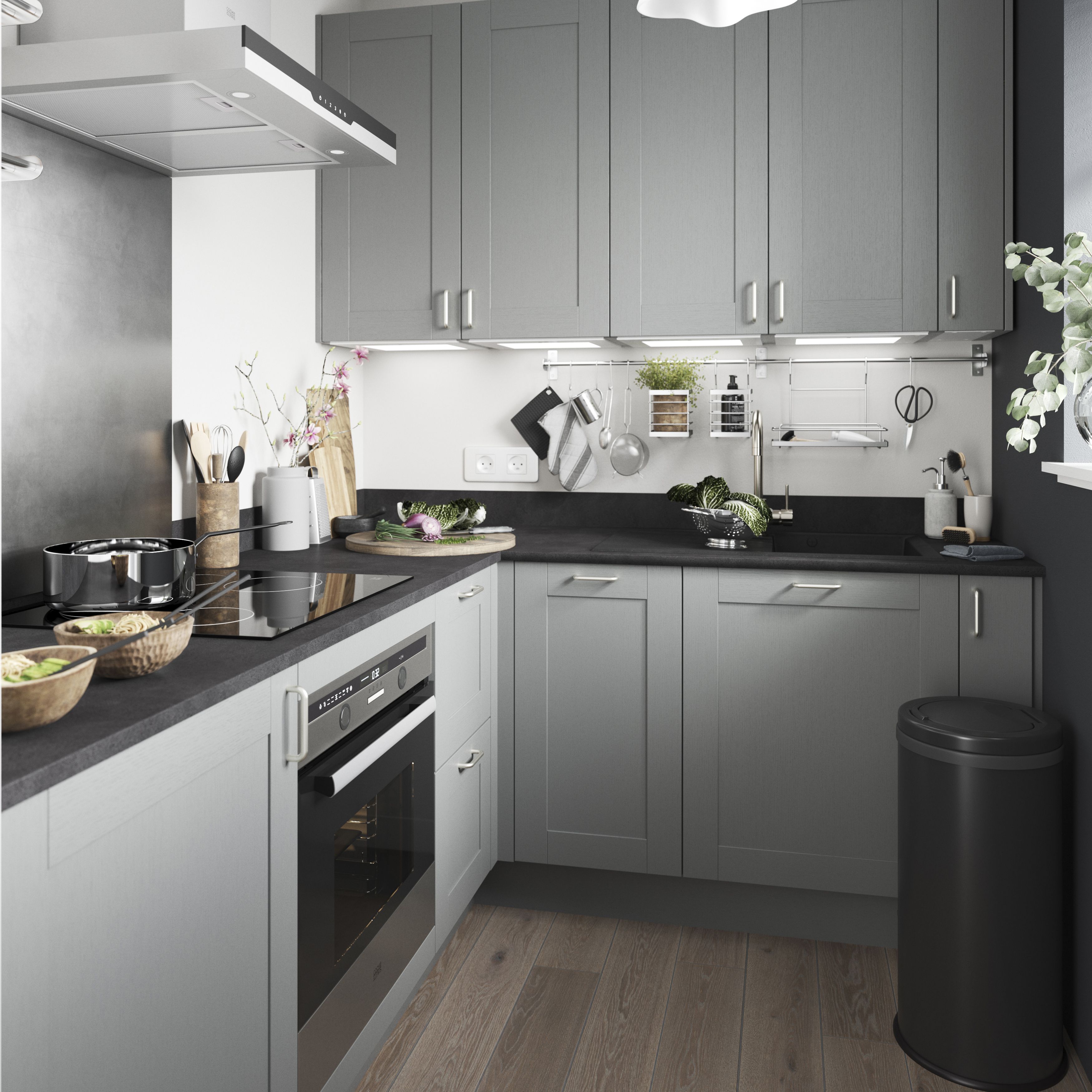 GoodHome Alpinia Matt Slate Grey Painted Wood Effect Shaker Drawer front (W)800mm, Pack of 3