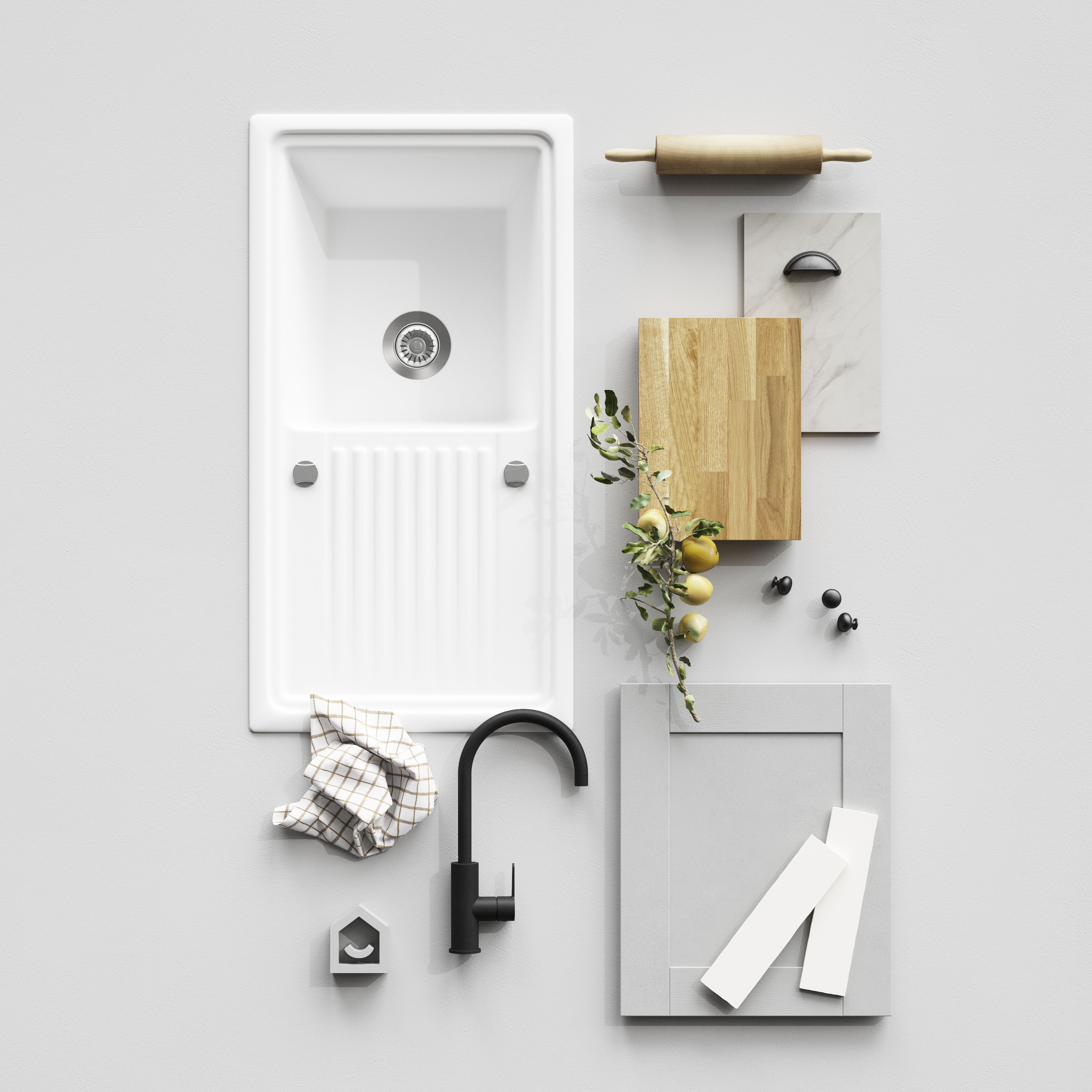 GoodHome Alpinia Matt slate grey wood effect Shaker 2 drawer front, bridging door & bi-fold door 600mm
