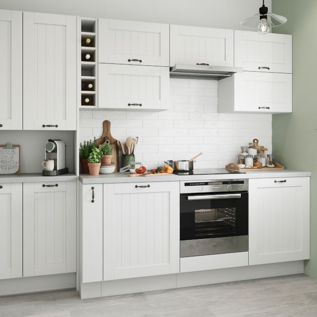 GoodHome Alpinia Matt white tongue & groove shaker Highline Cabinet door (W)150mm (H)715mm (T)18mm