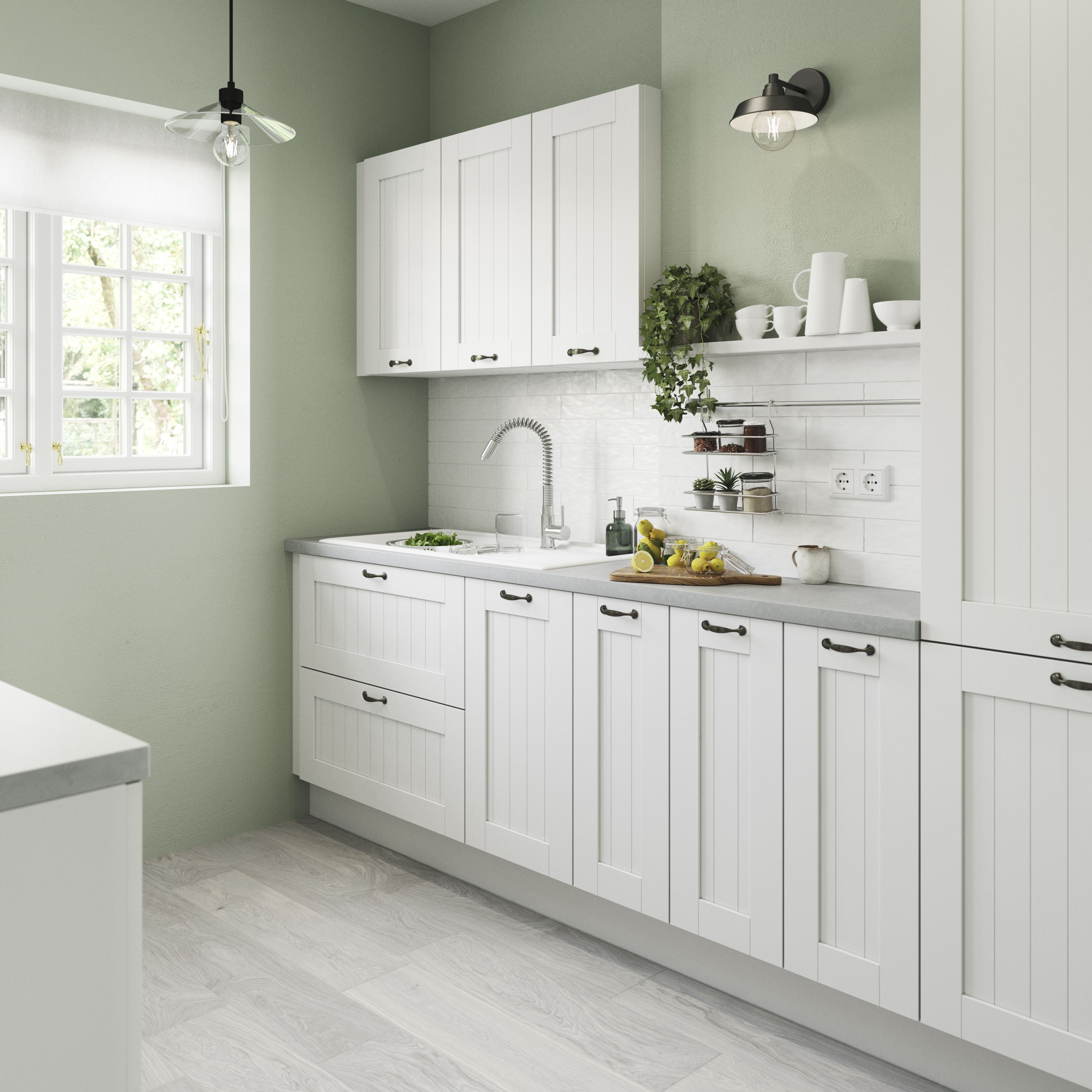 GoodHome Alpinia Matt white tongue & groove shaker Standard Base Clad on base panel (H)900mm (W)610mm