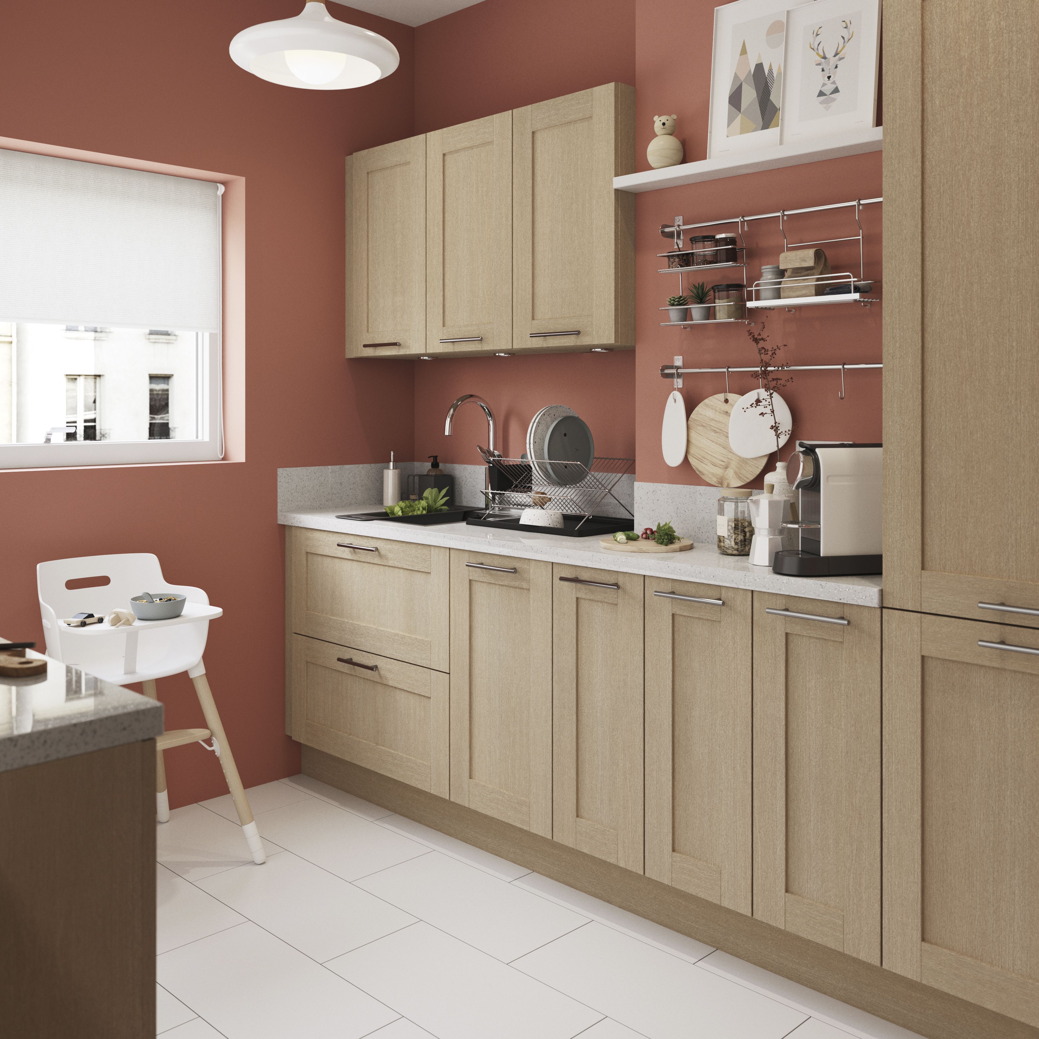 GoodHome Alpinia Oak effect shaker Drawer front, bridging door & bi fold door, (W)1000mm (H)356mm (T)18mm