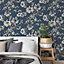 GoodHome Amazo Blue Floral Textured Wallpaper