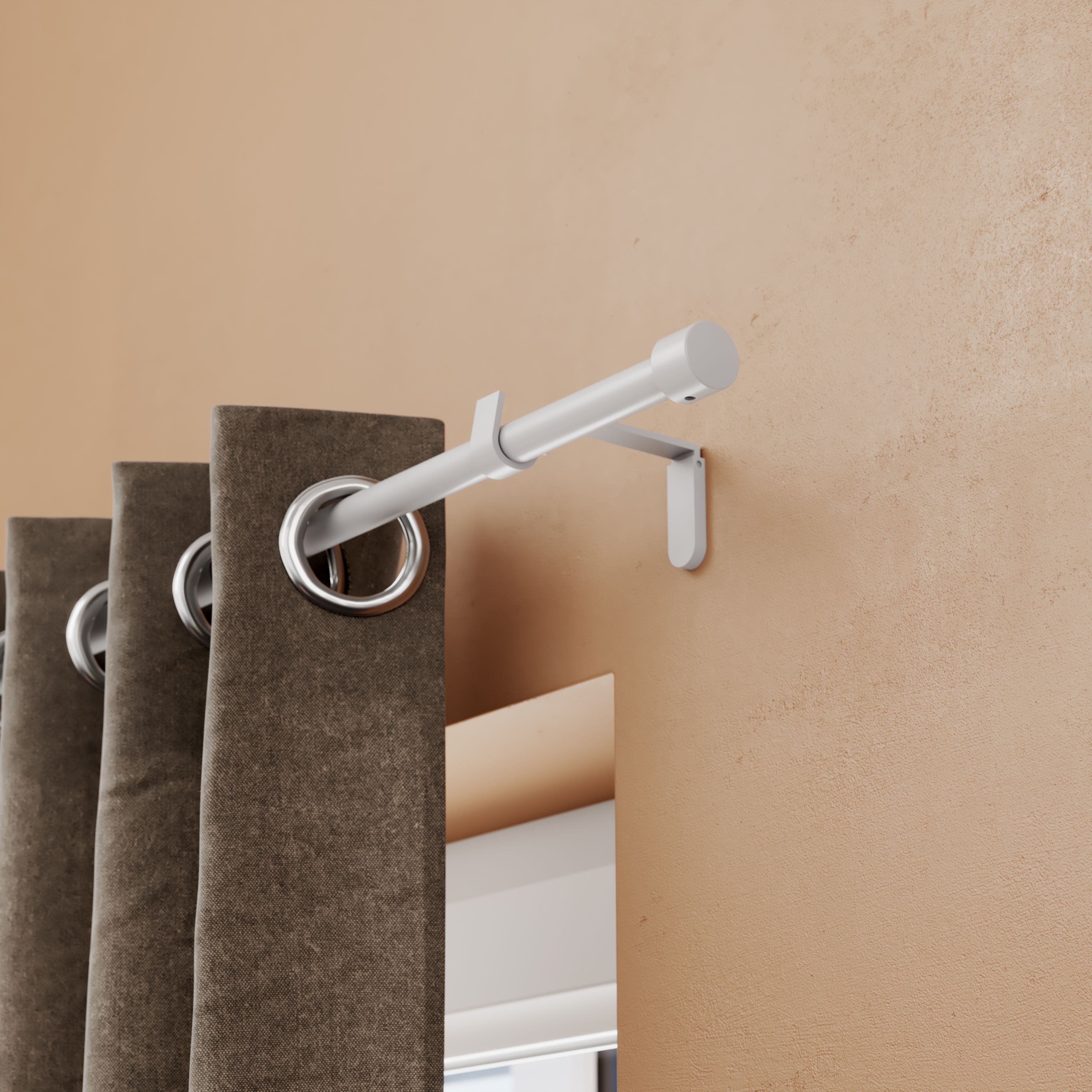 GoodHome Anafi Matt Extendable Cap Single curtain pole set Set, (L)1200mm-2100mm (Dia)19mm