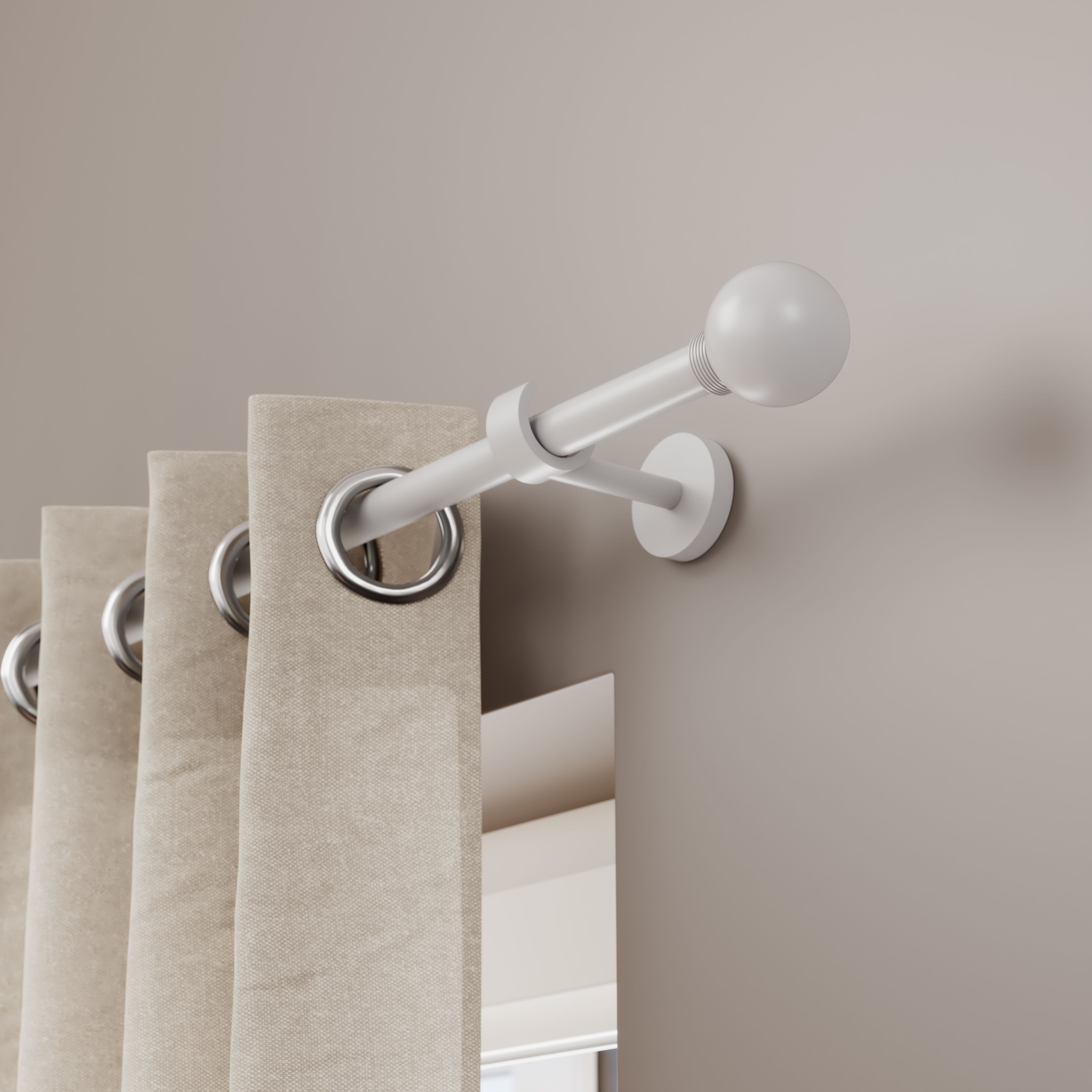 GoodHome Anafi Matt White Extendable Ball Single curtain pole set Set, (L)1200mm-2100mm (Dia)19mm
