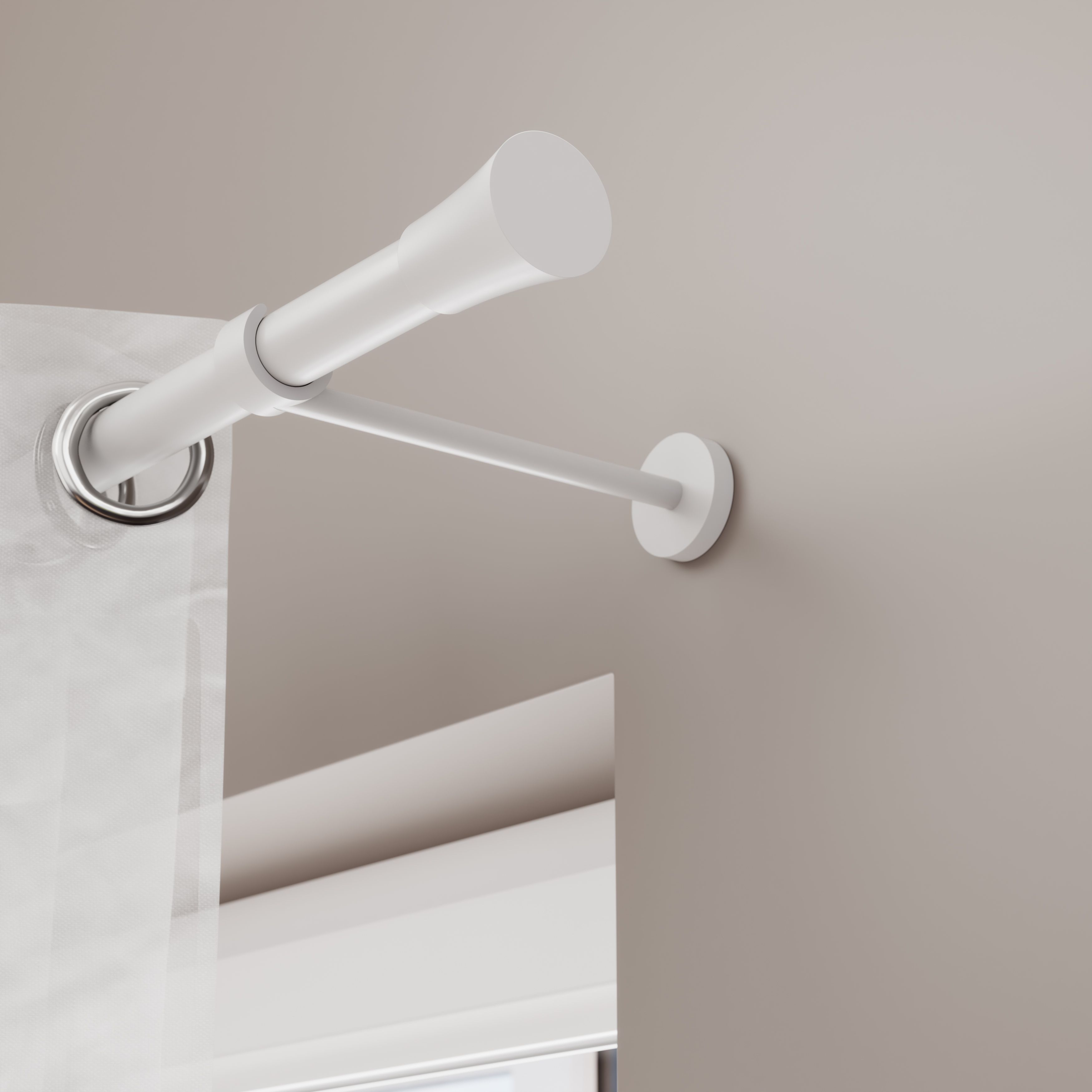 GoodHome Anafi Matt White Extendable Cone Single curtain pole set Set, (L)1200mm-2100mm (Dia)19mm