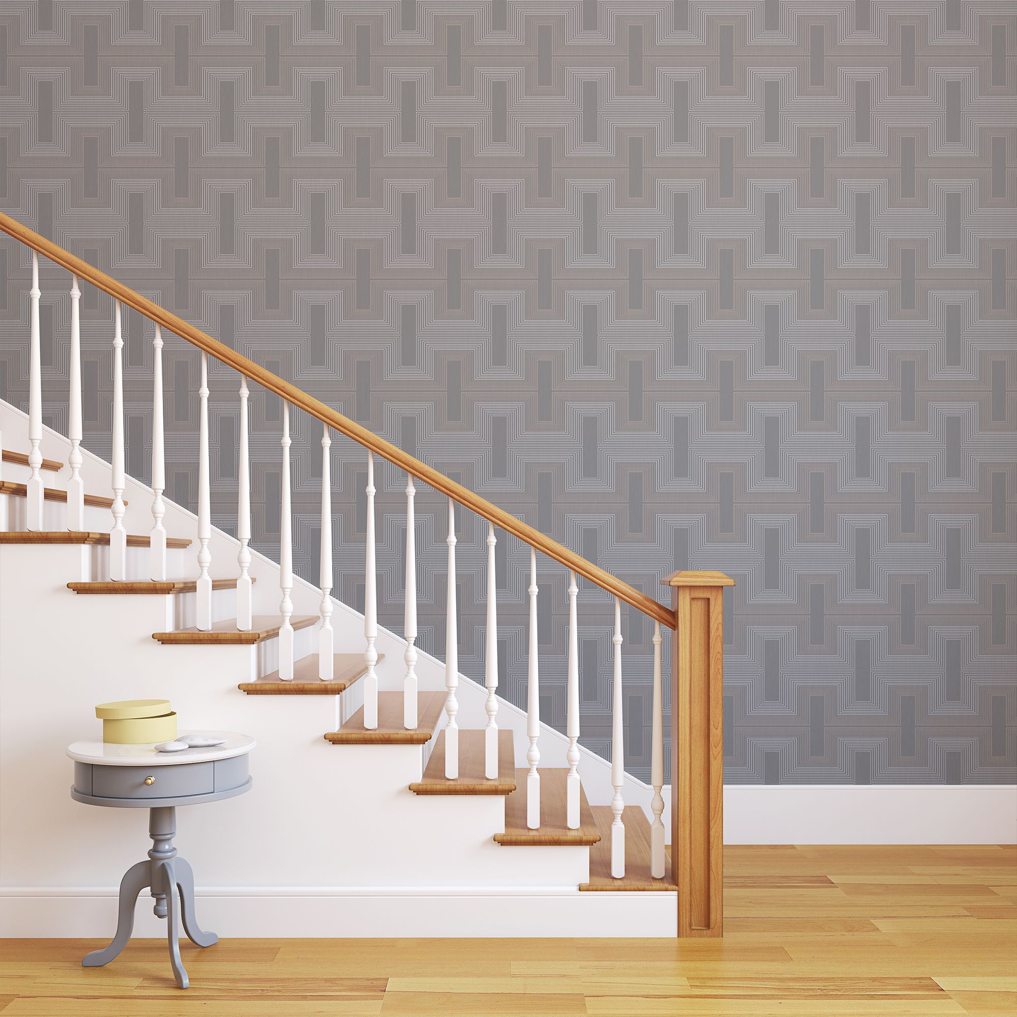GoodHome Anor Light grey Metallic effect Geometric Textured Wallpaper Sample
