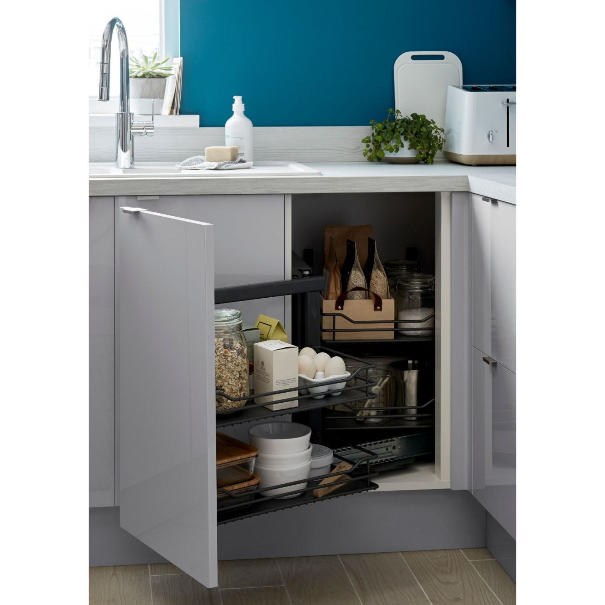 GoodHome Anthracite Soft-open Right outward Pull-out storage, (H)639mm (W)855mm