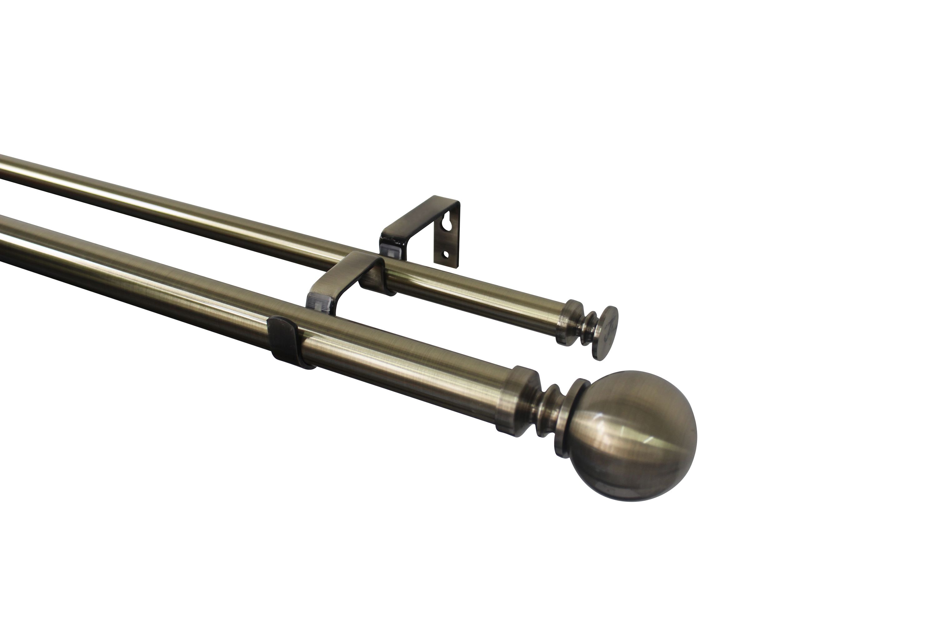 GoodHome Antiki Antique brass effect Extendable Ball Double pole Set, (L)2000mm-3300mm (Dia)28mm