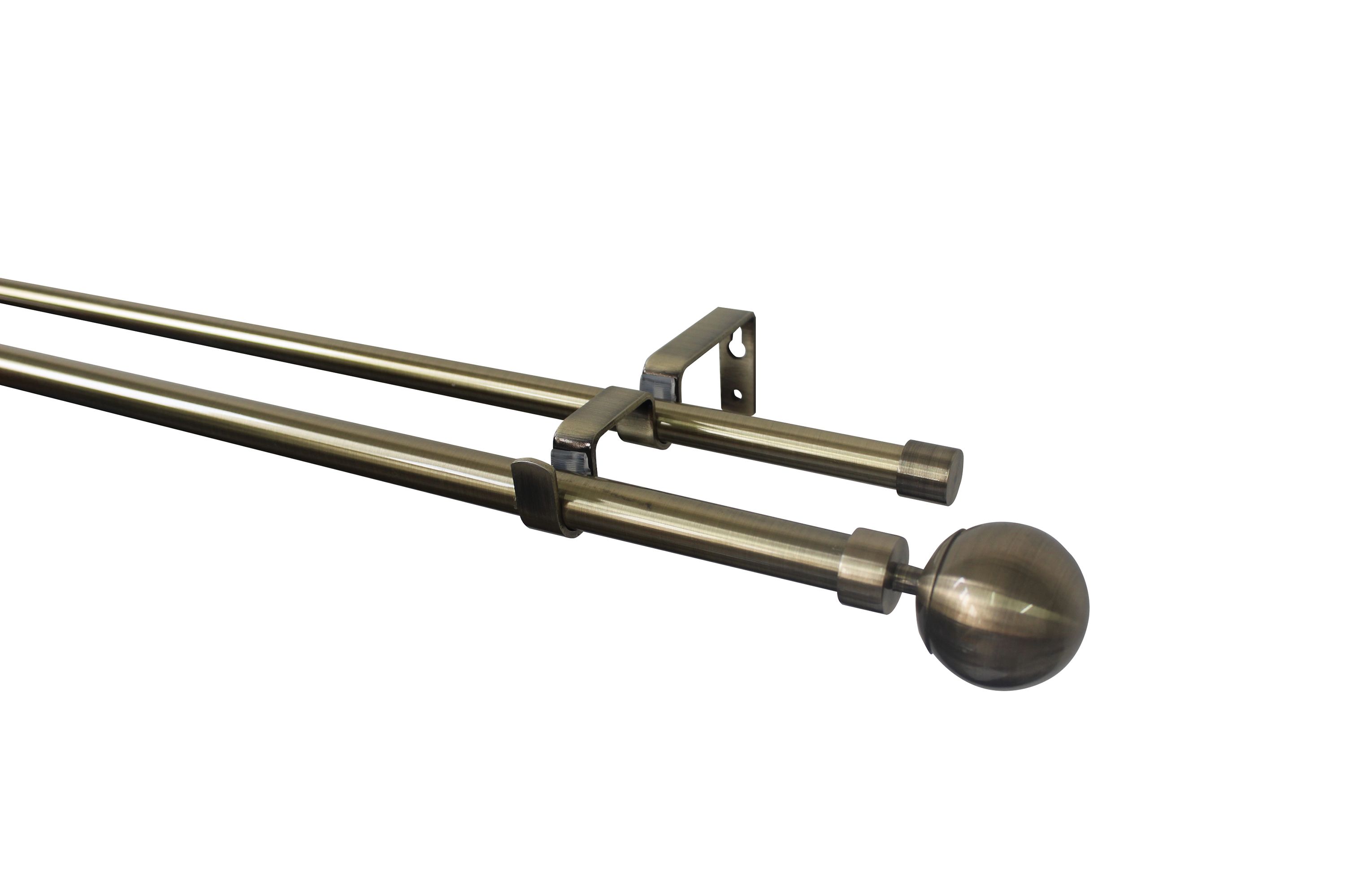 GoodHome Antiki Satin Gold Antique brass effect Extendable Ball Double curtain pole set Set, (L)1200mm-2100mm (Dia)19mm