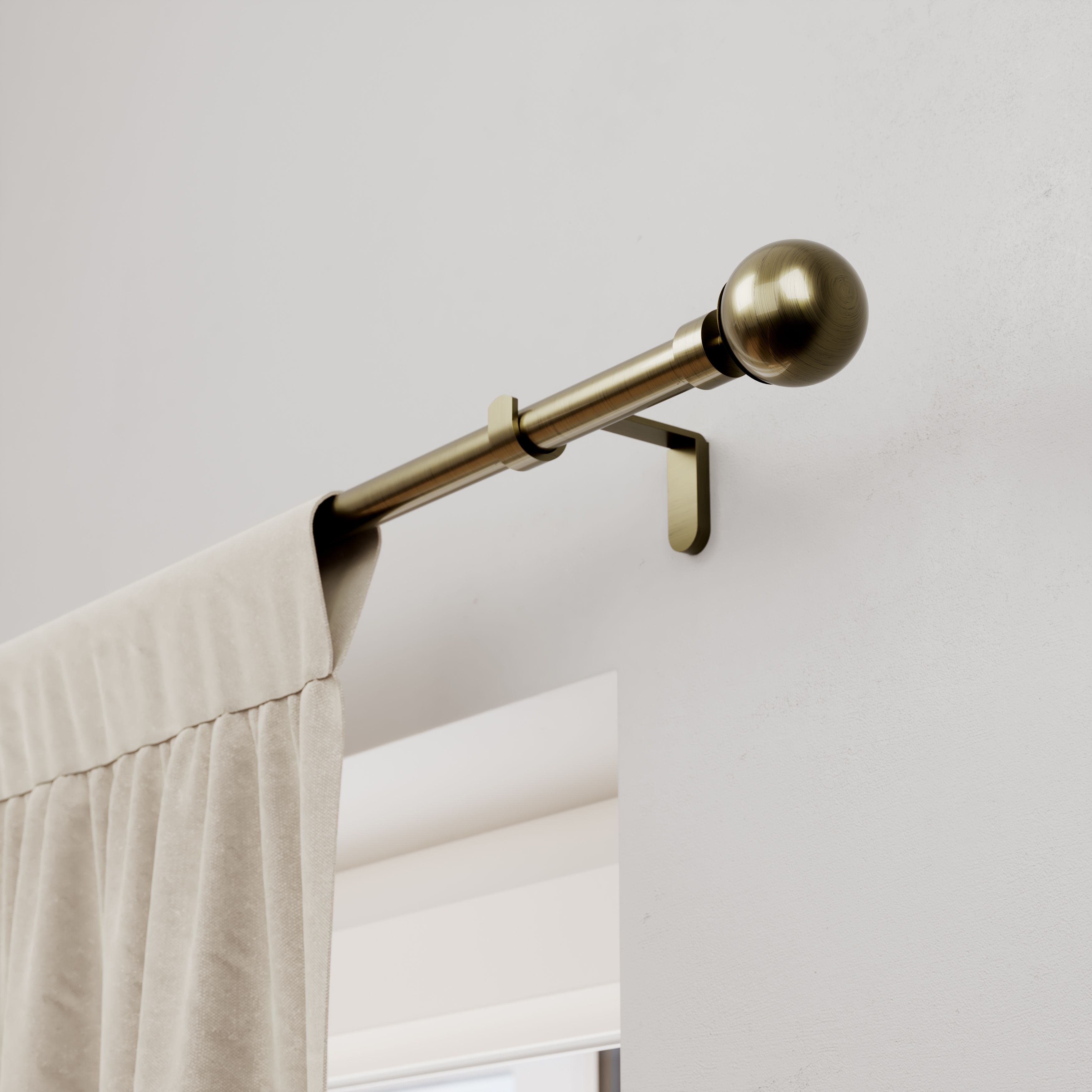 GoodHome Antiki Satin Gold Antique brass effect Extendable Ball Single curtain pole set Set, (L)2000mm-3300mm (Dia)19mm