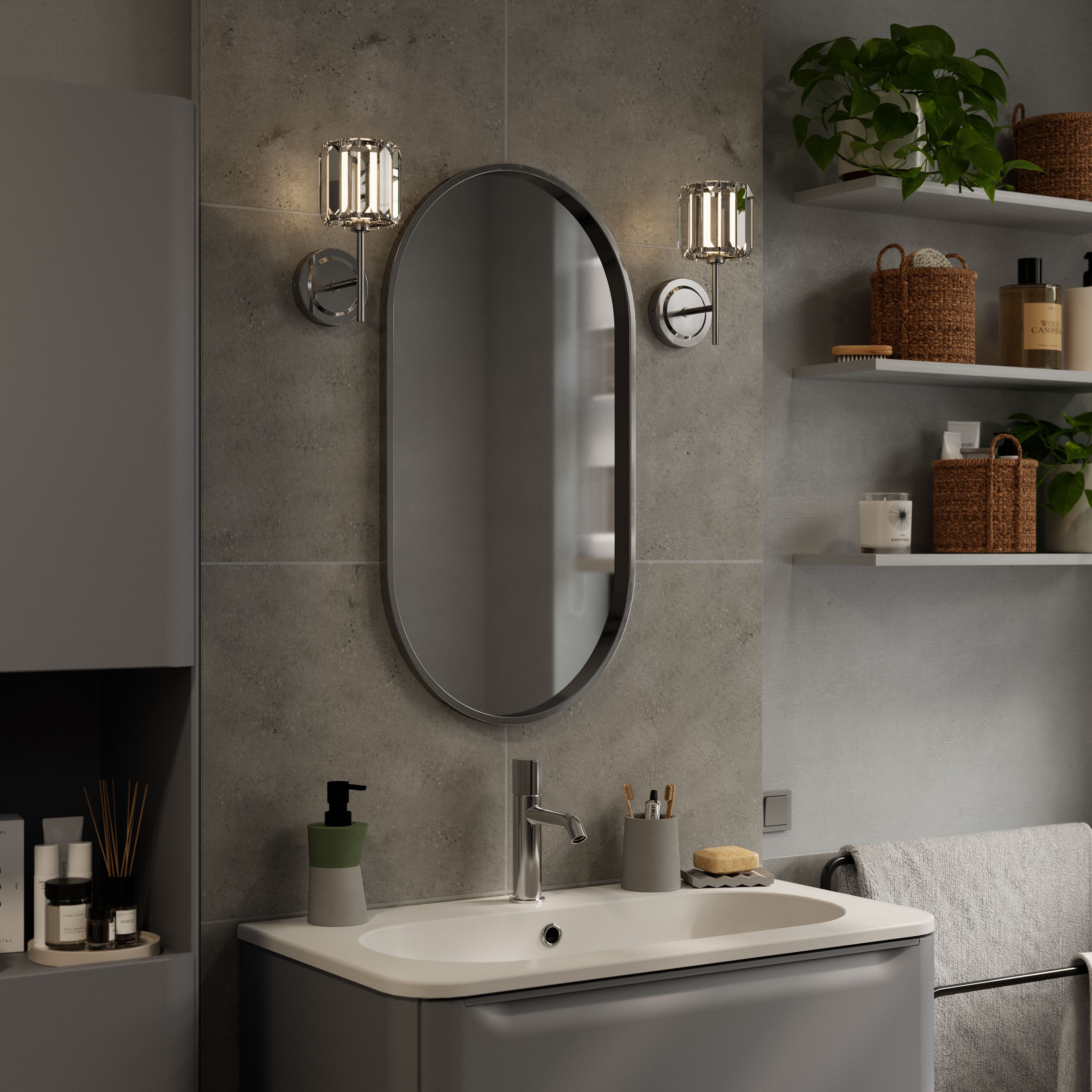 GoodHome Antpitta Chrome effect Wired LED Bathroom wall light