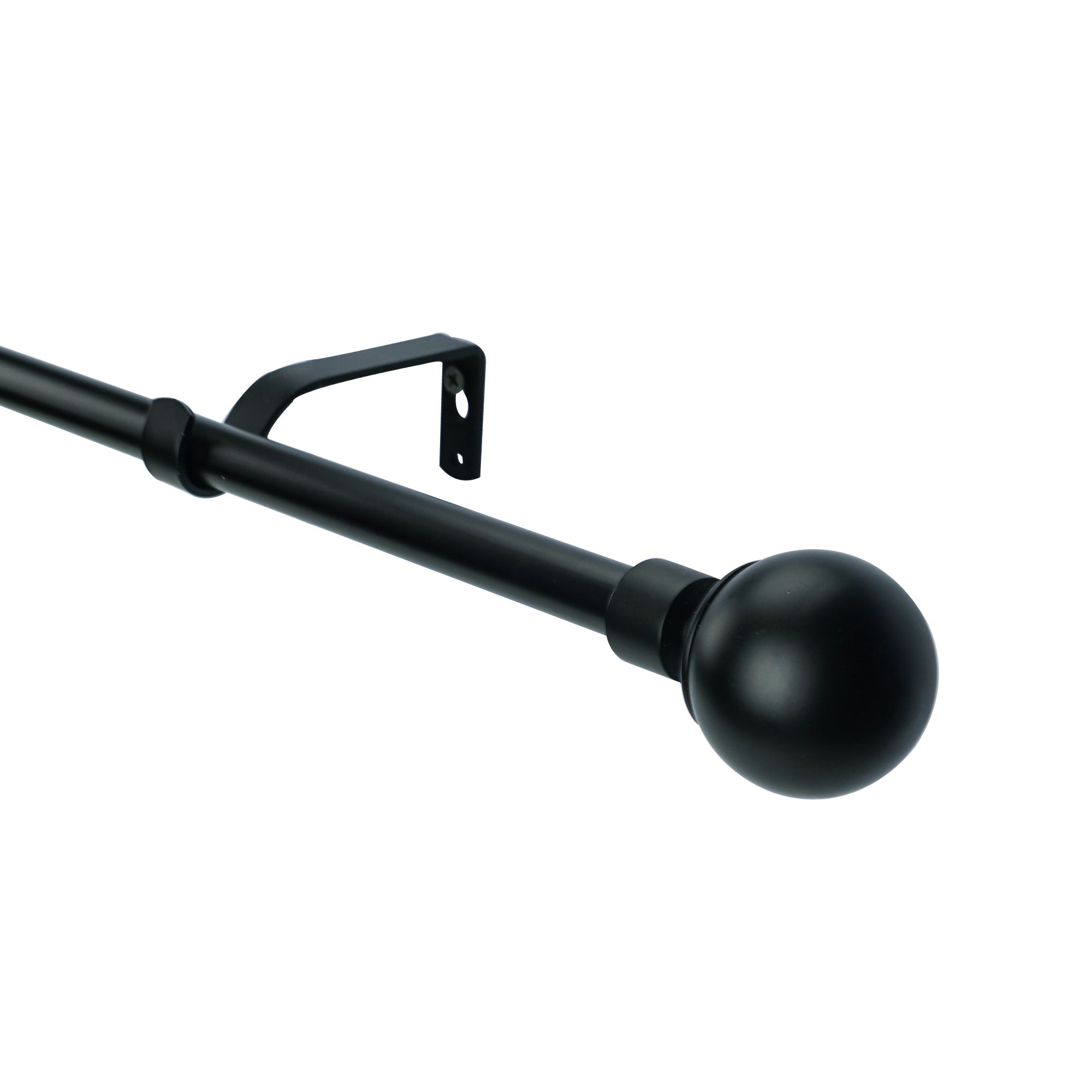 GoodHome Araxos Matt Black Extendable Ball Single curtain pole set, (L)1200mm-2100mm (Dia)19mm