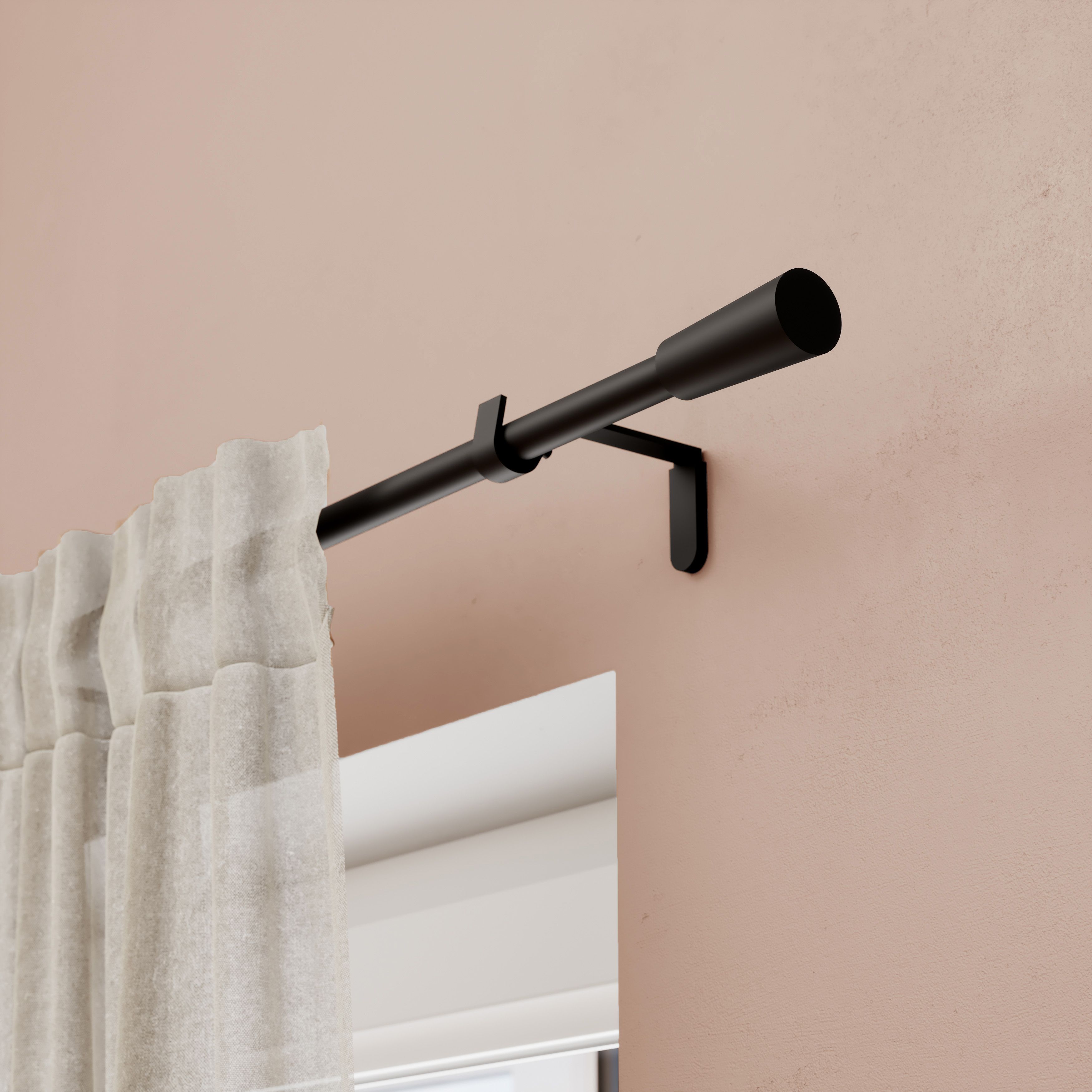 GoodHome Araxos Matt Black Extendable Cone Single curtain pole set, (L)2000mm-3300mm (Dia)19mm