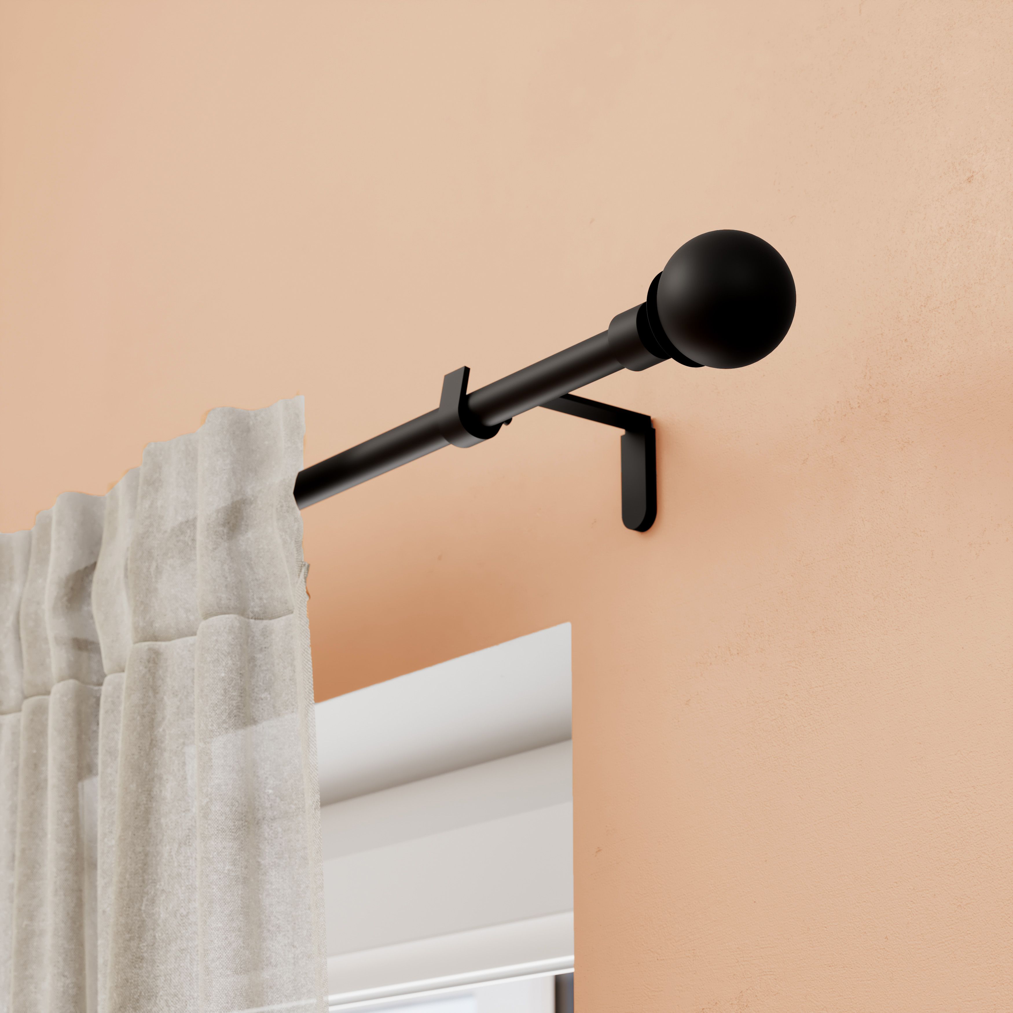 GoodHome Araxos Matt Extendable Ball Single curtain pole set Set, (L)1200mm-2100mm (Dia)28mm