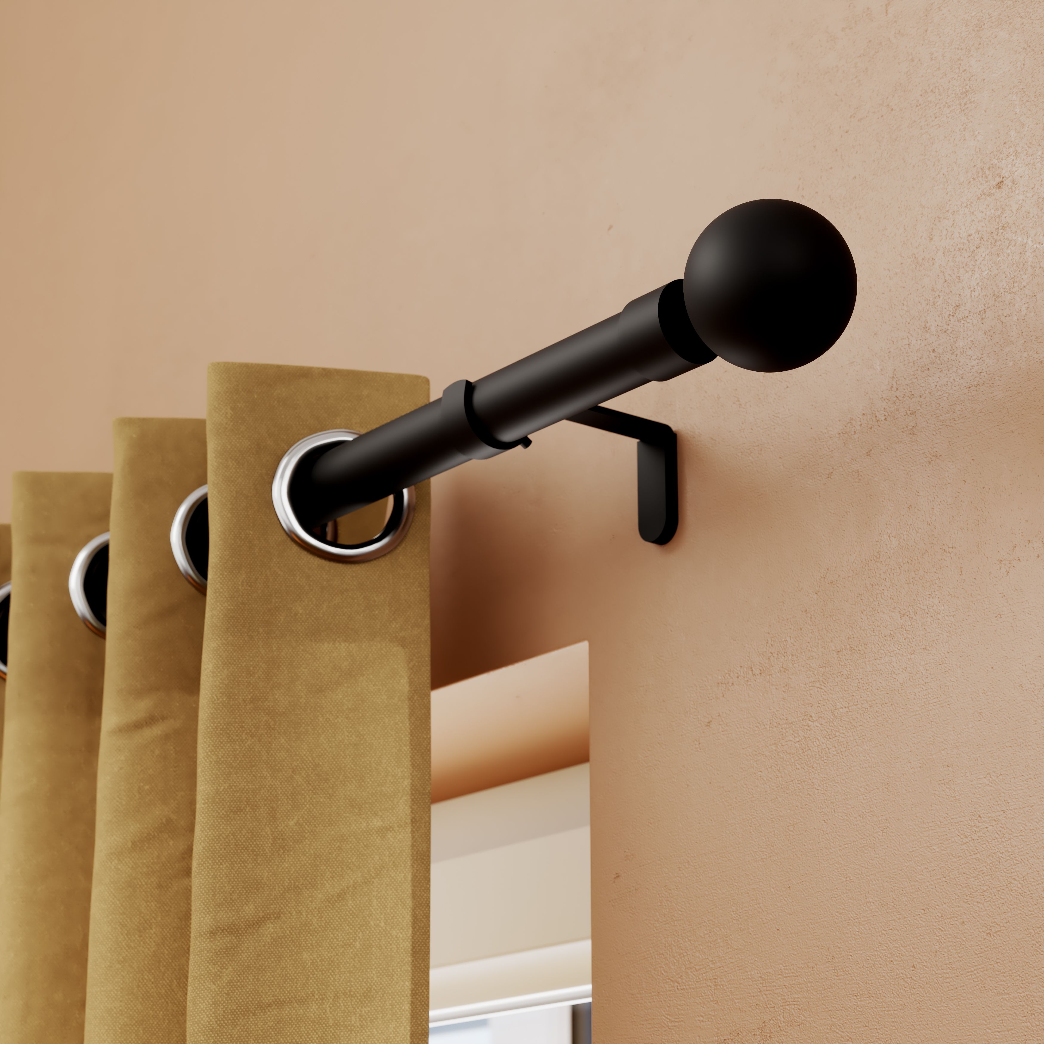 GoodHome Araxos Matt Extendable Ball Single curtain pole set Set, (L)1200mm-2100mm (Dia)28mm