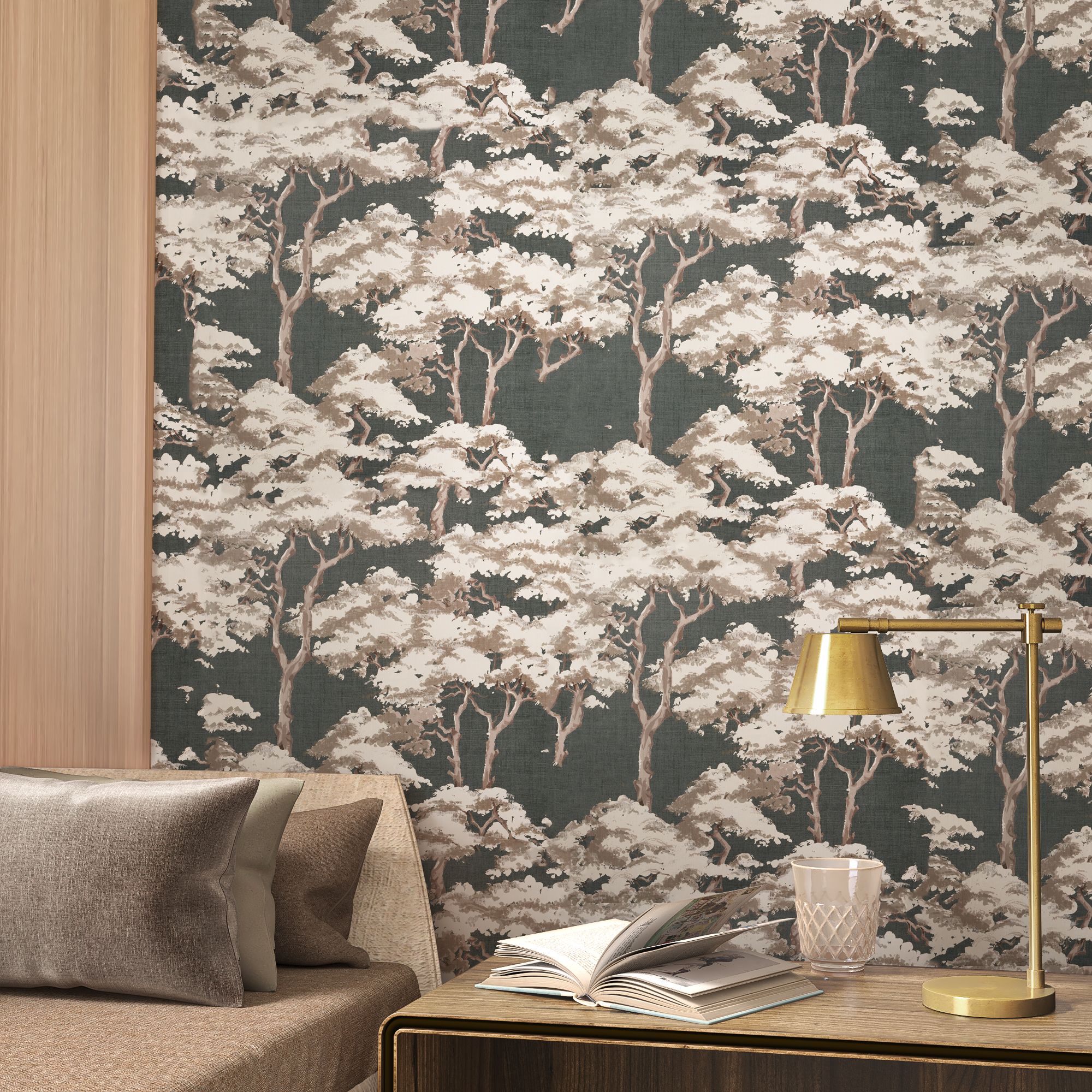 GoodHome Arbelos Green Trees Embossed Wallpaper